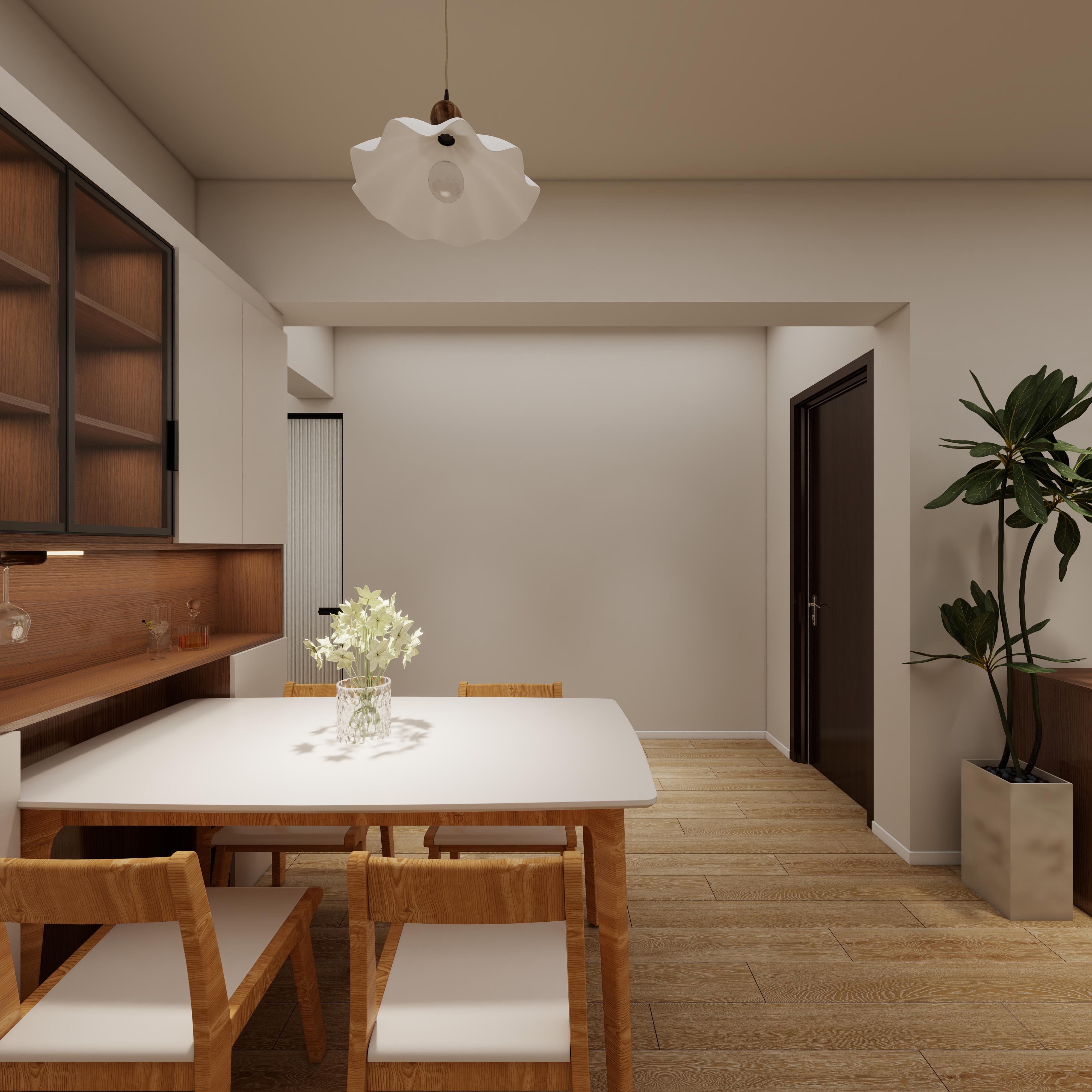 圆梦设计-原木奶油田园142㎡2室一层客餐厅装修效果图第5张