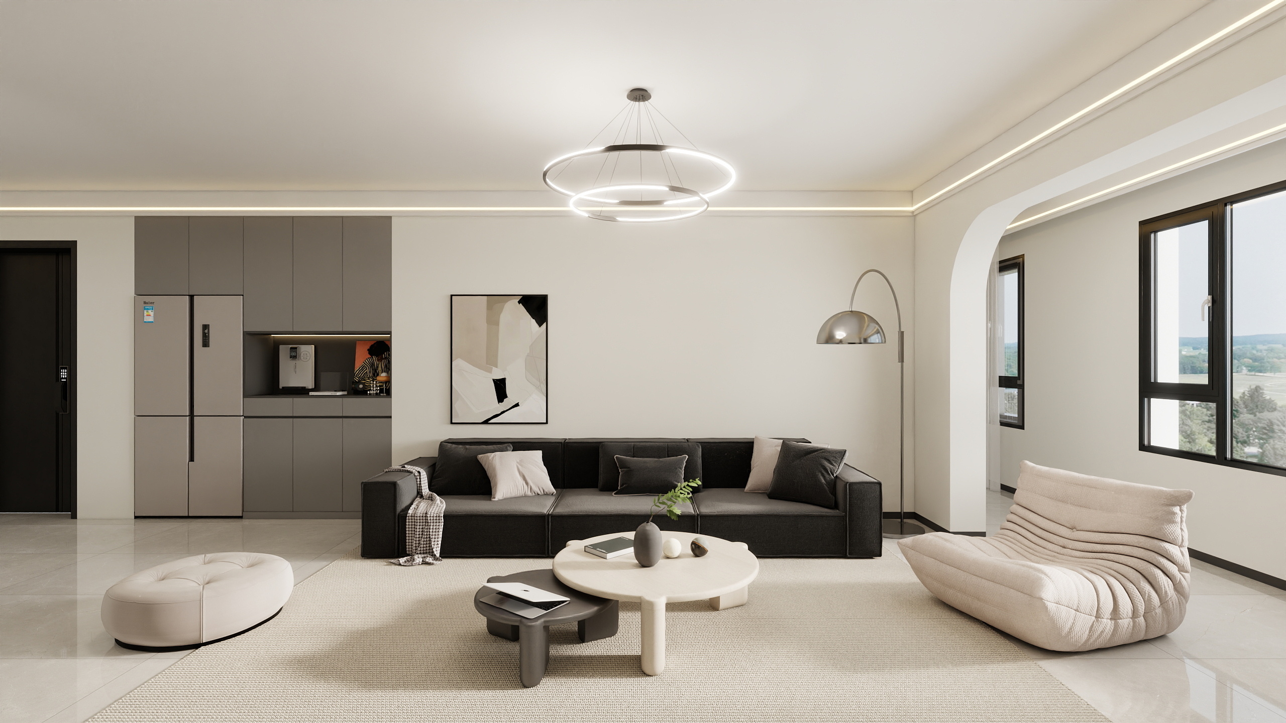 李青越-127平方现代黑白灰三居室 装修效果图