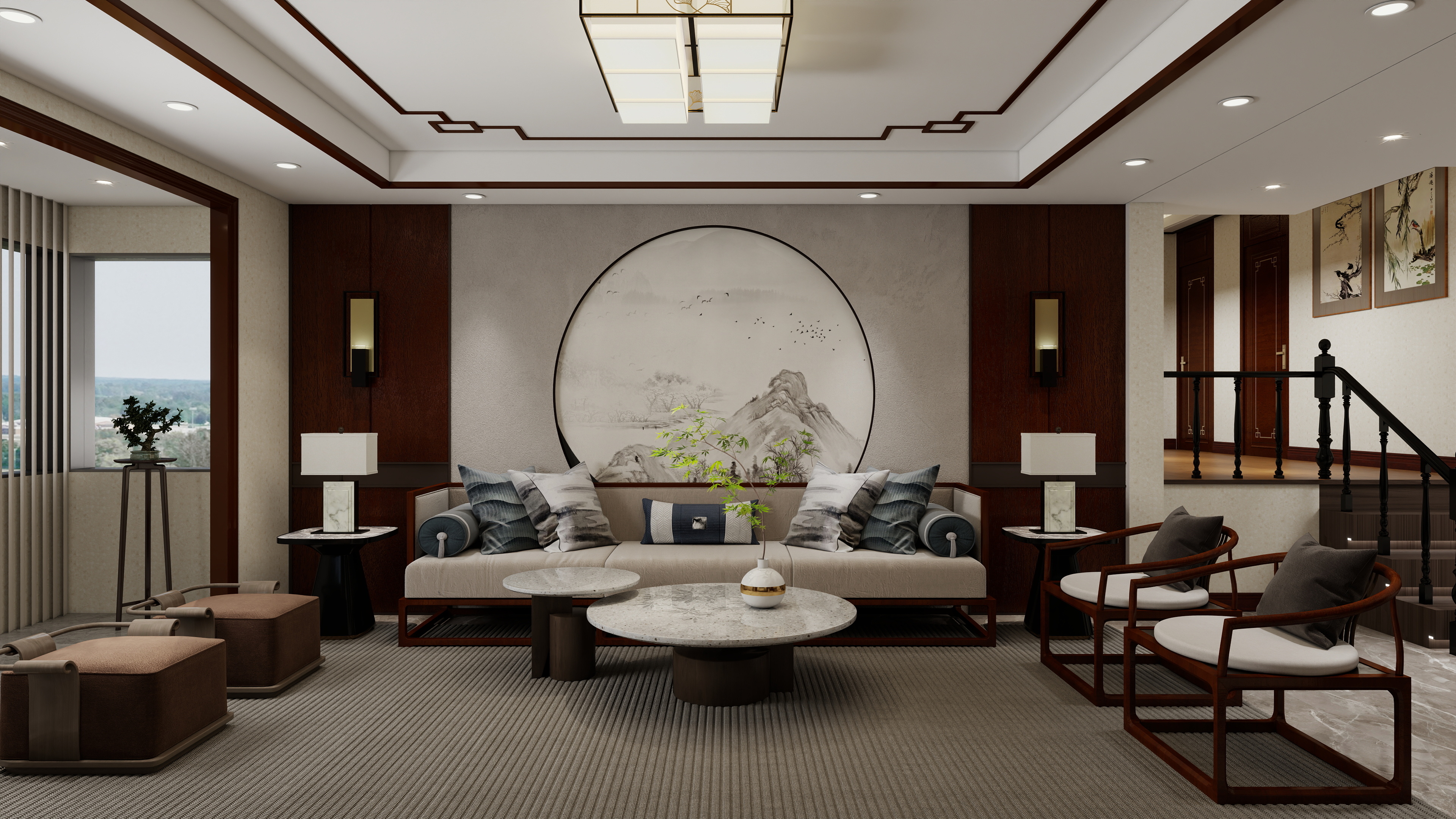 星空设计500一套-新中式173㎡1室装修效果图