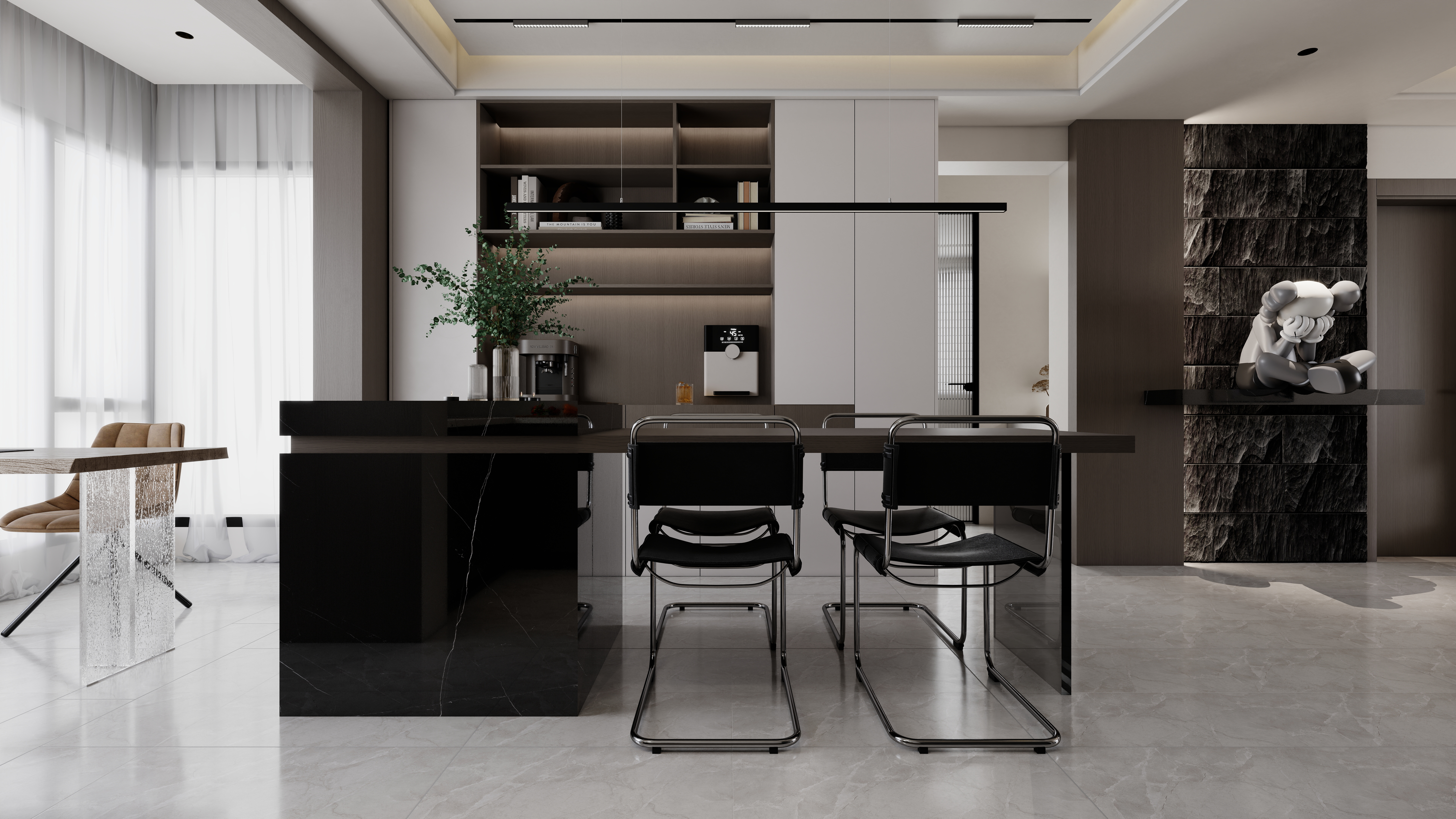 至简名设-文稳康-《盟城学府》123平黑白现代|三居室一层客餐厅装修效果图第1张