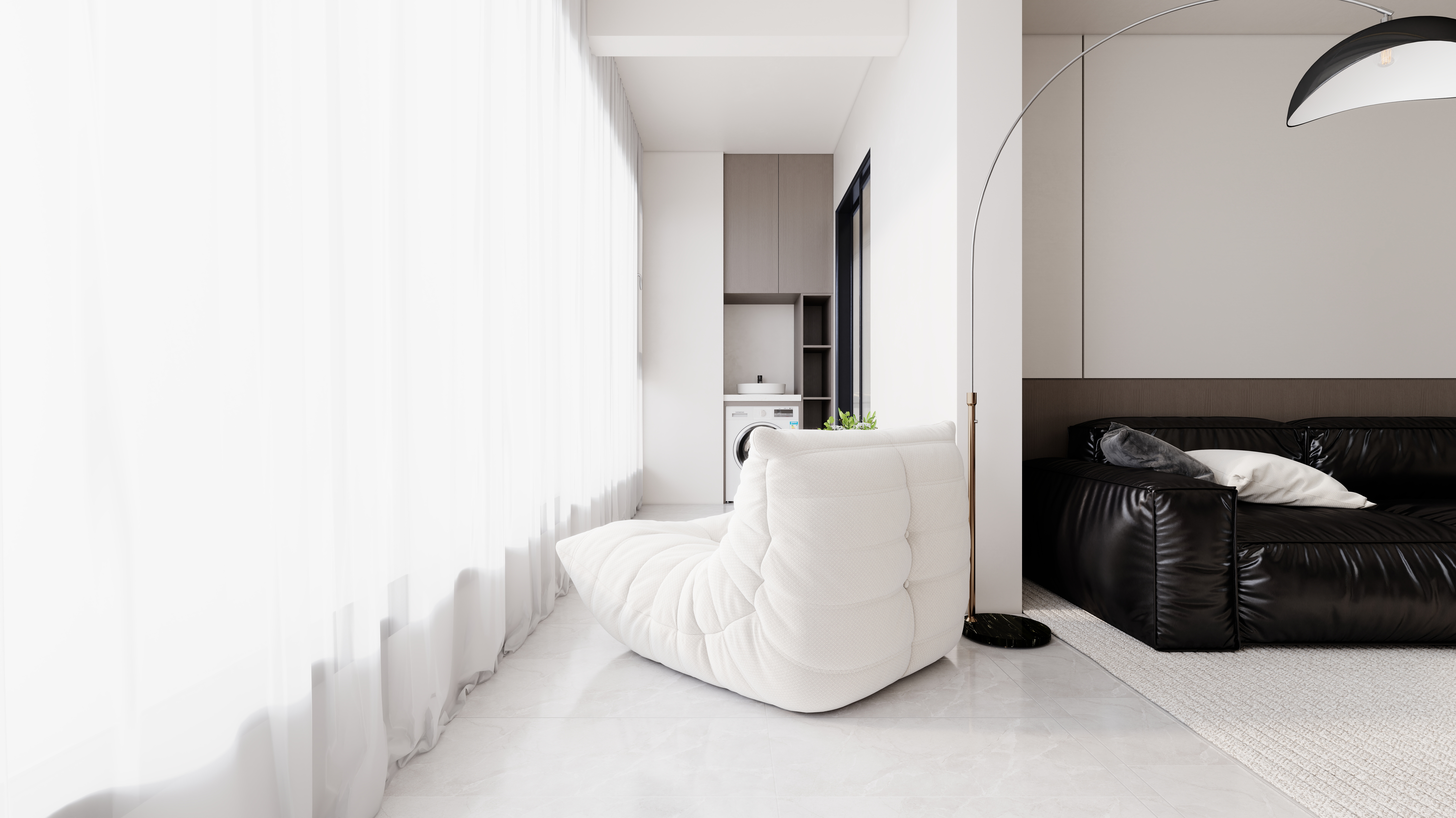 至简名设-文稳康-《盟城学府》123平黑白现代|三居室一层阳台装修效果图第1张