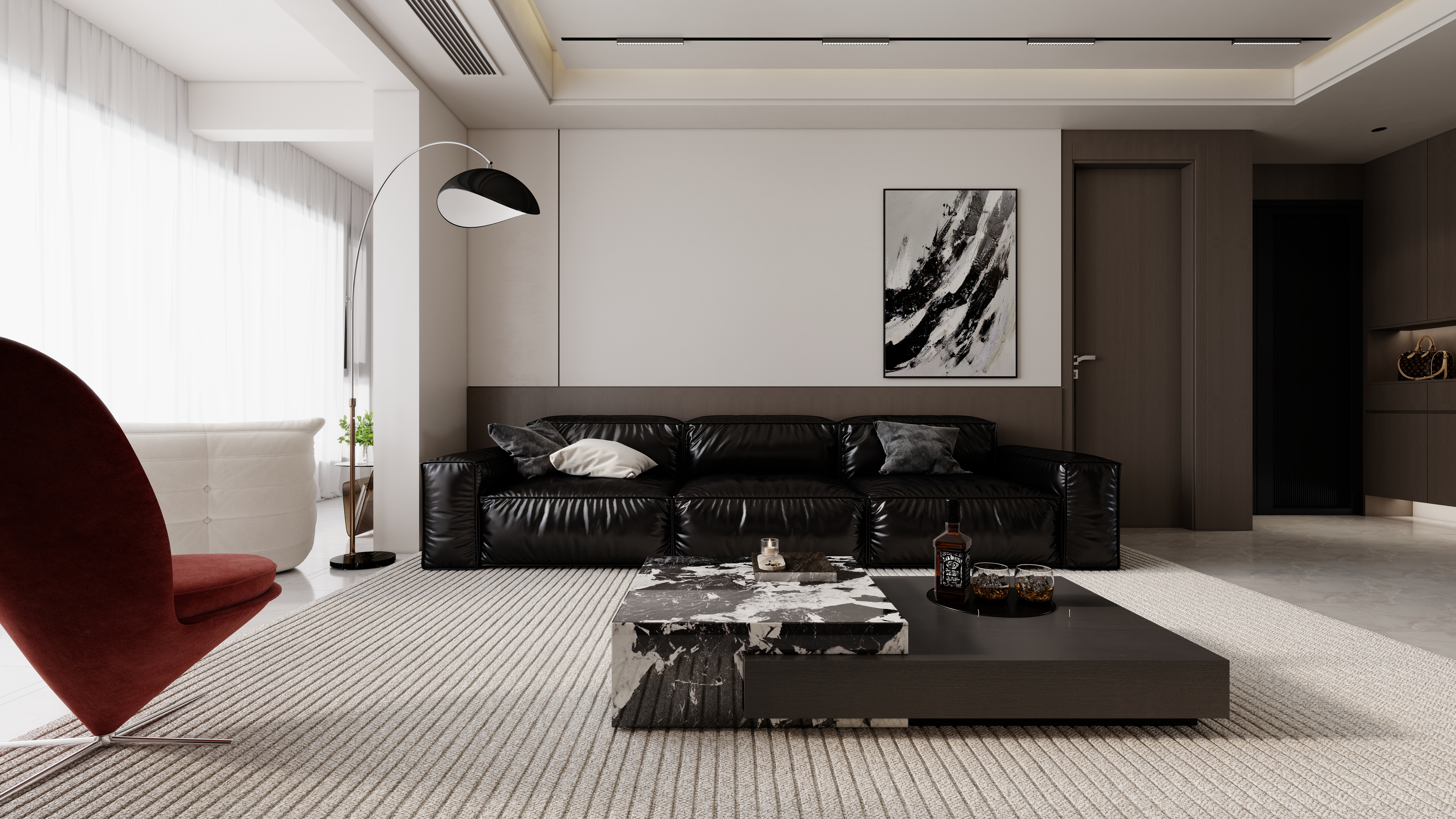 至简名设-文稳康-《盟城学府》123平黑白现代|三居室一层客餐厅装修效果图第2张