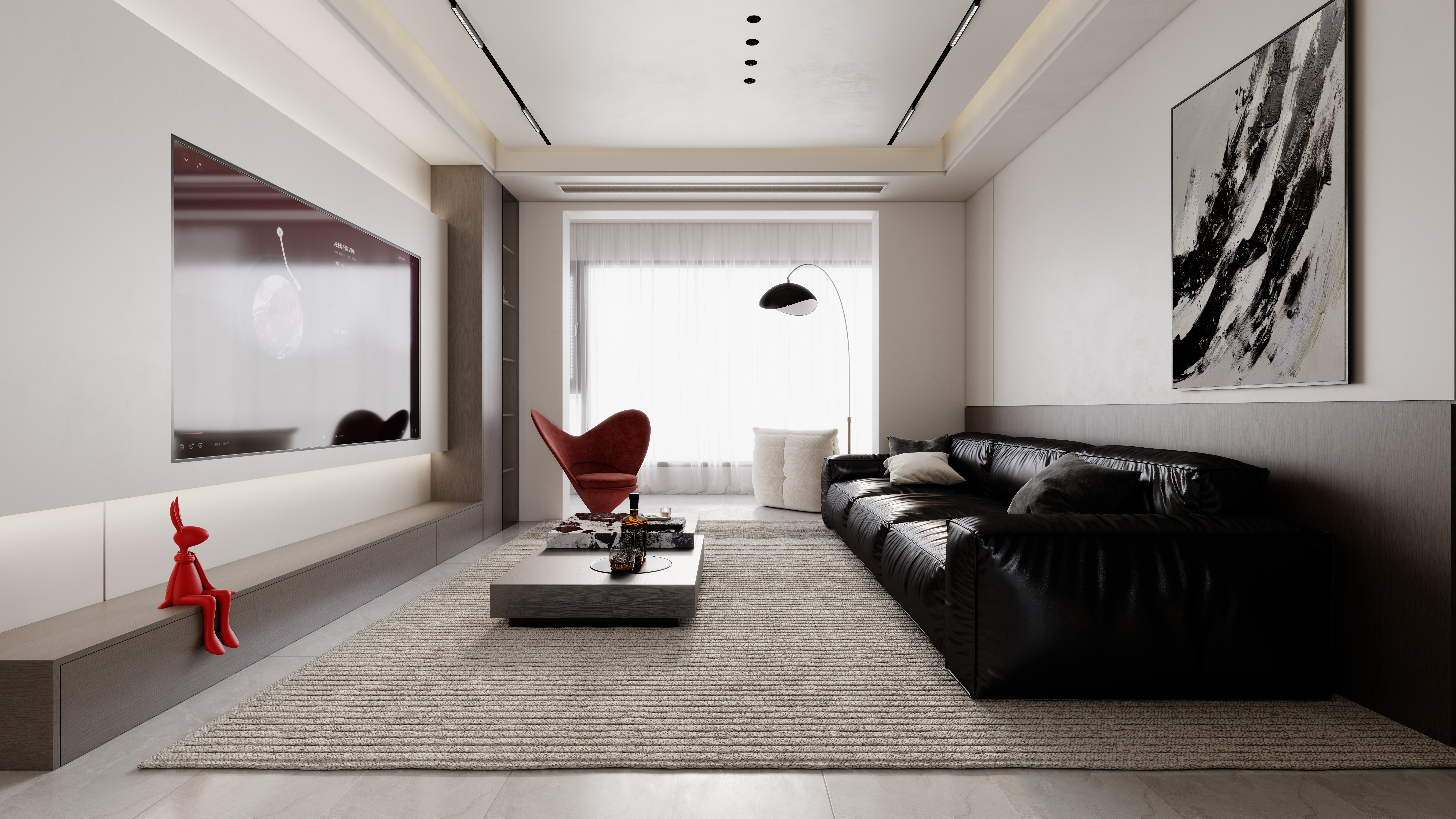 至简名设-文稳康-《盟城学府》123平黑白现代|三居室一层客餐厅装修效果图第4张