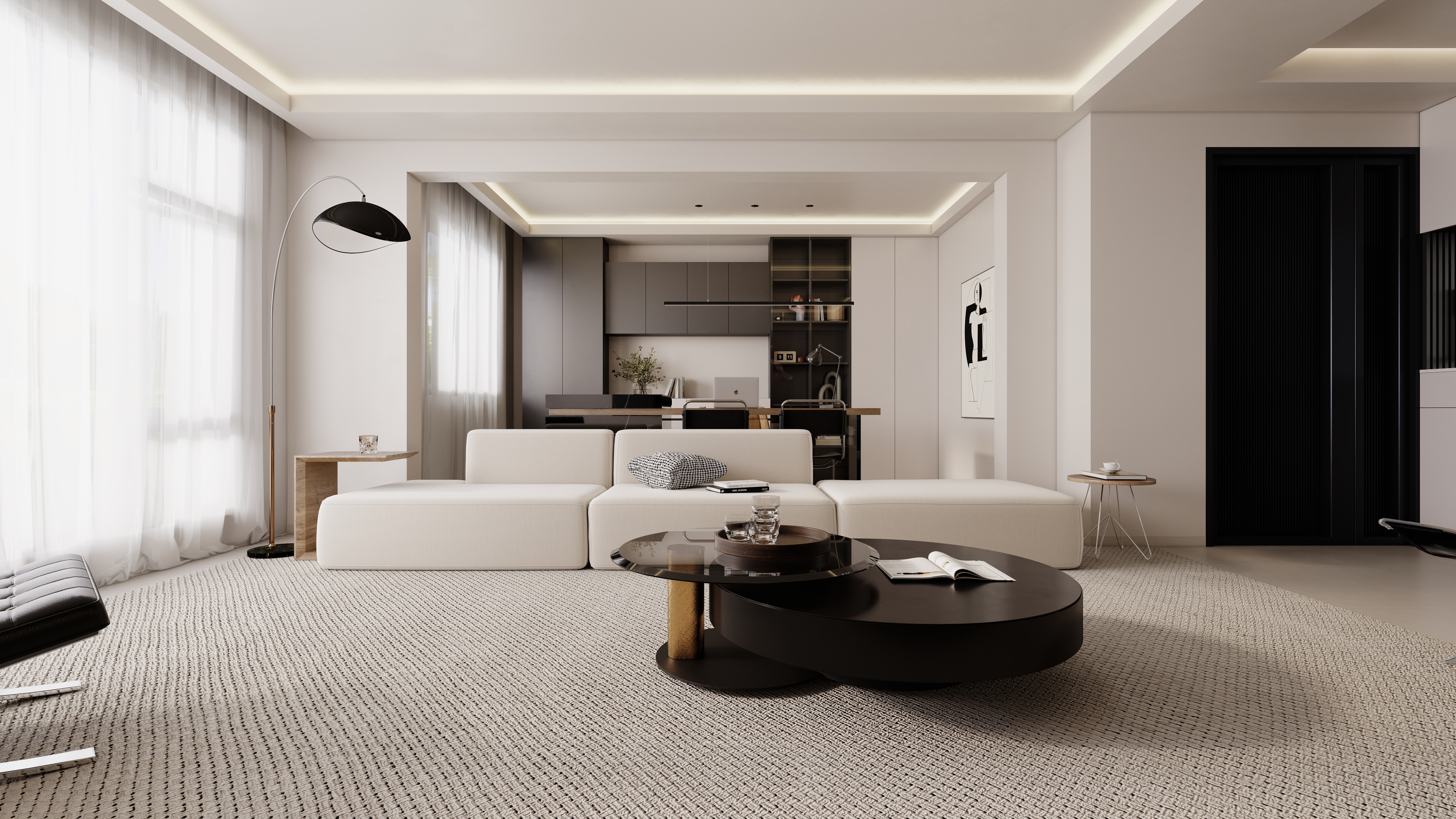 至简名设-文稳康-《艺境空间》123平现代简约|二居室一层客餐厅装修效果图第4张