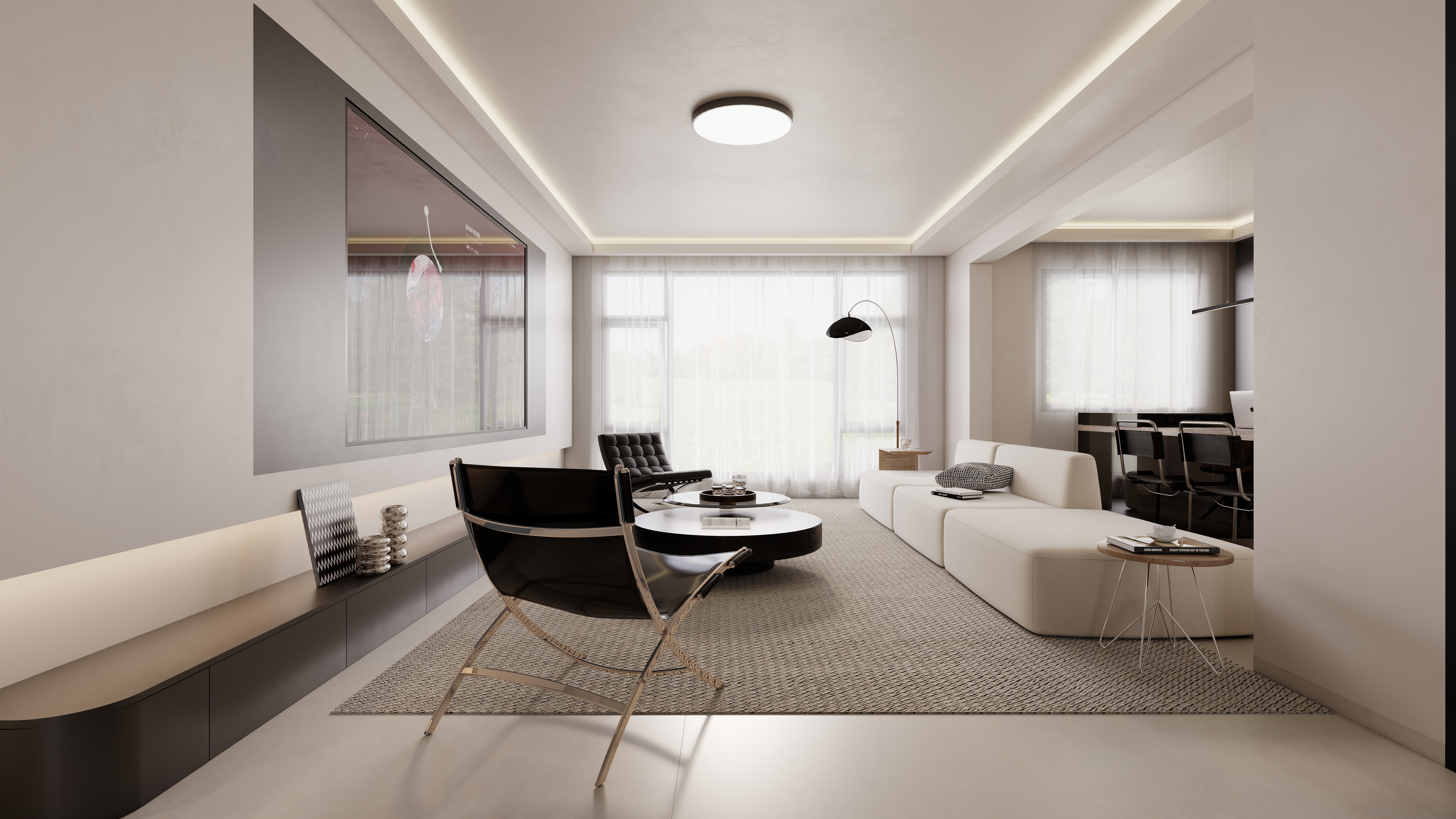 至简名设-文稳康-《艺境空间》123平现代简约|二居室一层客餐厅装修效果图第2张