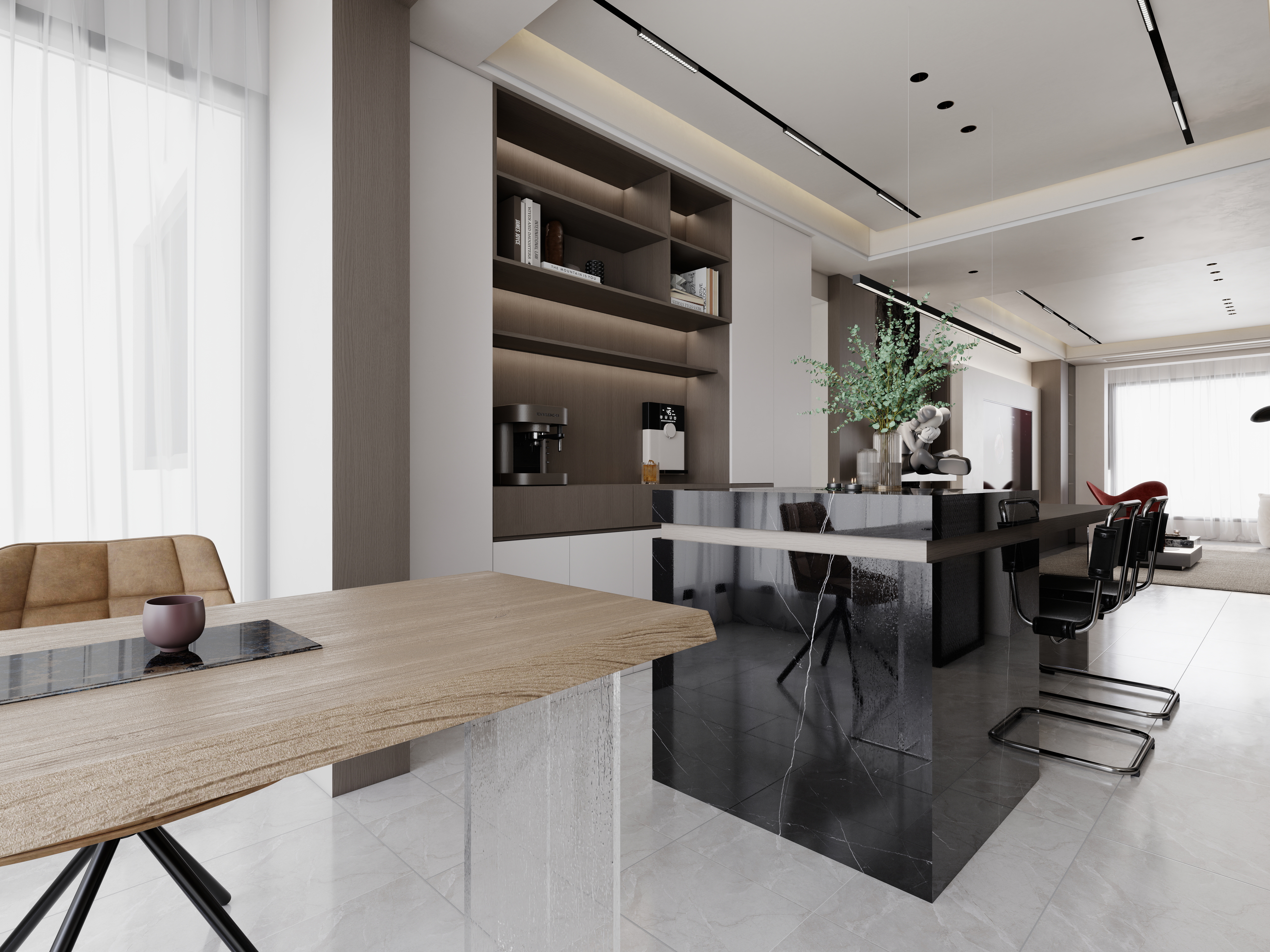 至简名设-文稳康-《盟城学府》123平黑白现代|三居室一层生活阳台装修效果图第2张