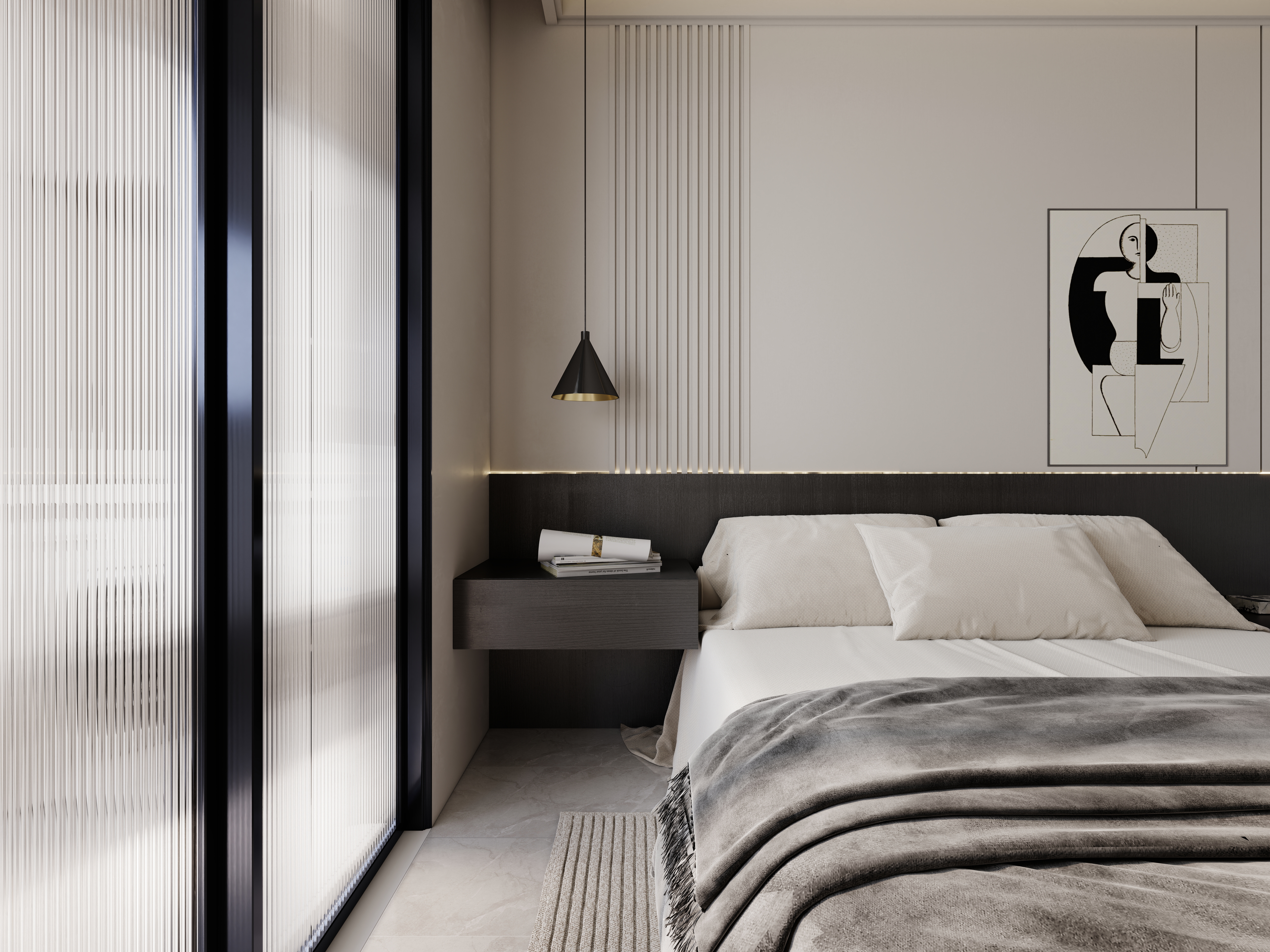 至简名设-文稳康-《盟城学府》123平黑白现代|三居室一层次卧2装修效果图第2张