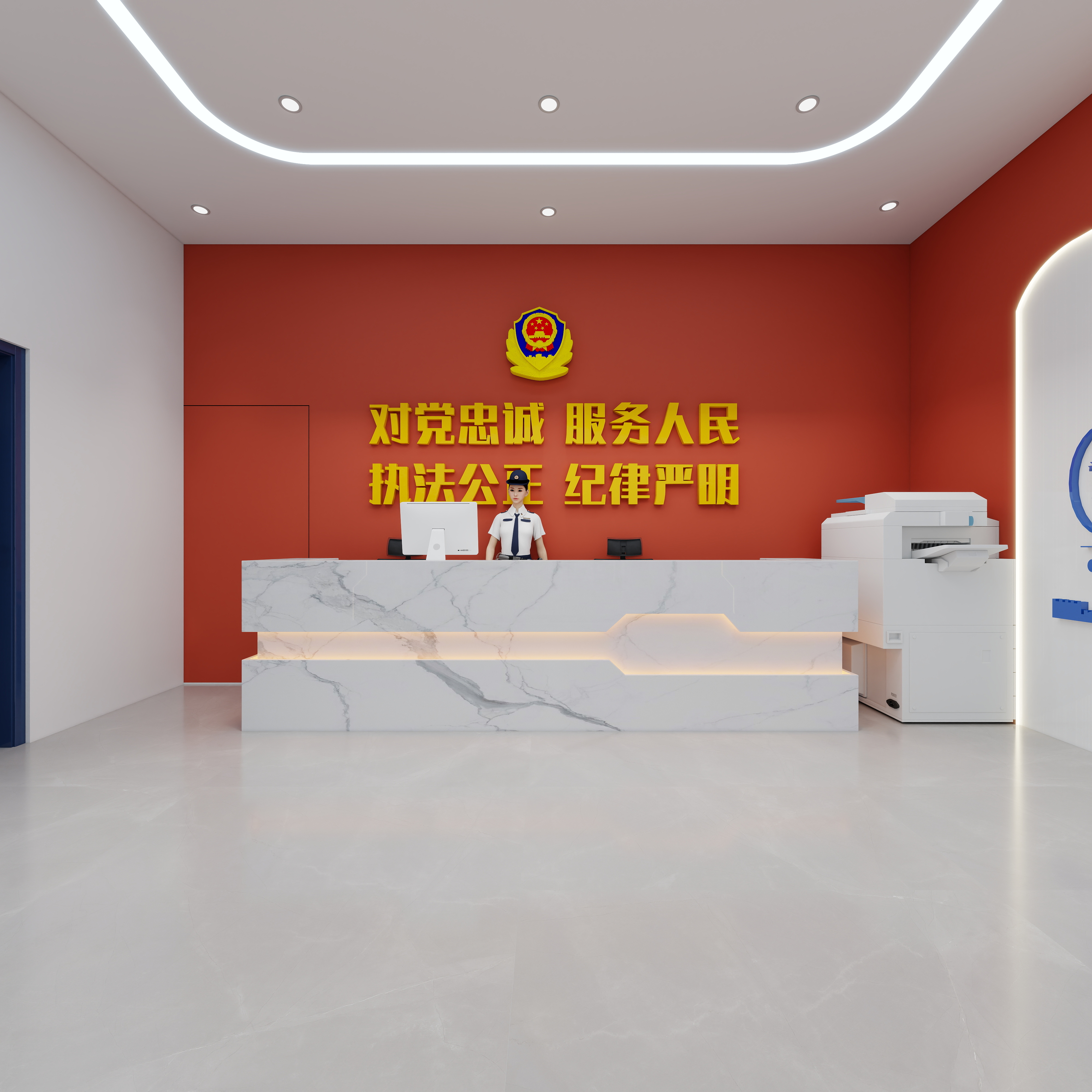 设计姜姜1-147㎡工装-自建警务处一层大厅装修效果图第3张