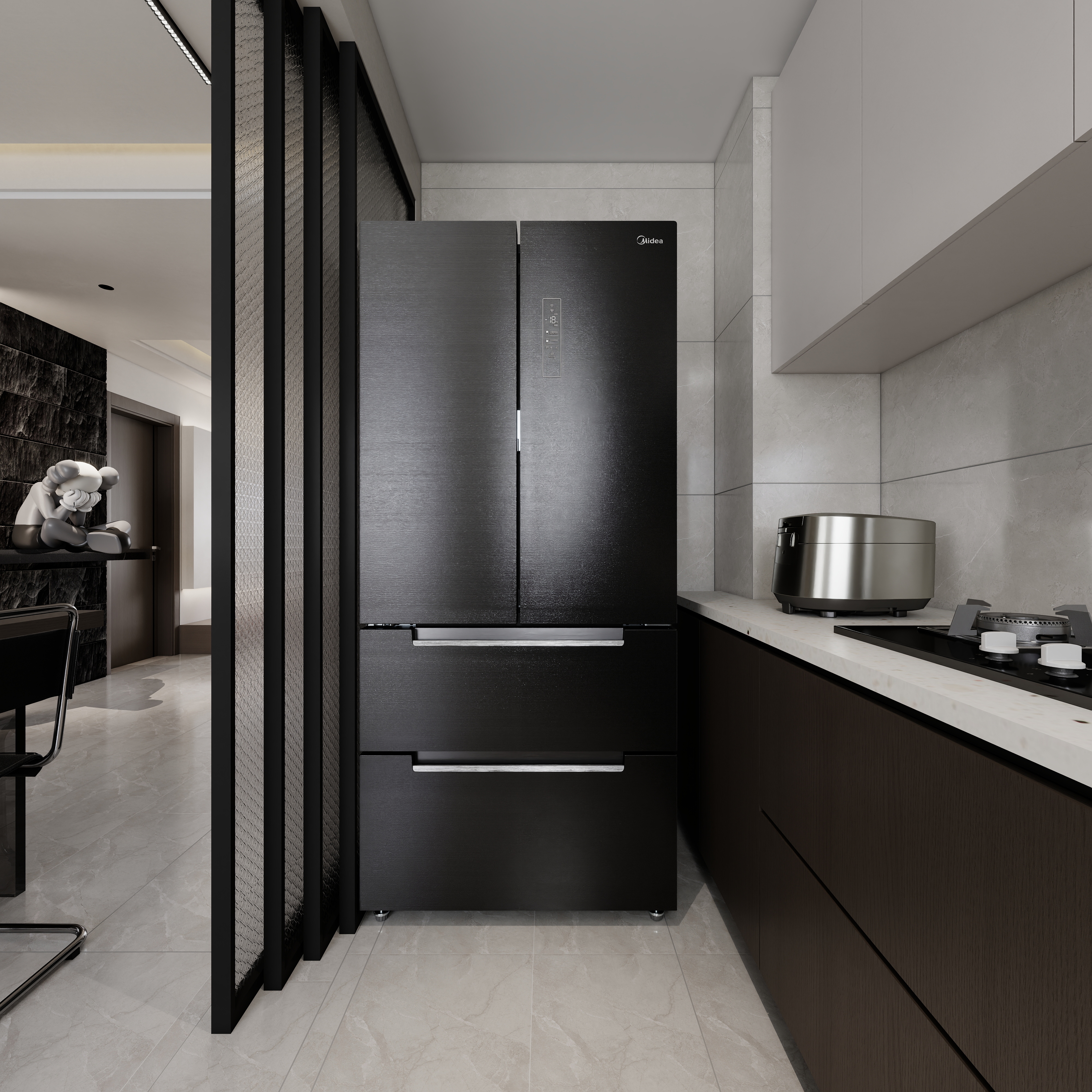 至简名设-文稳康-《盟城学府》123平黑白现代|三居室一层厨房装修效果图第3张