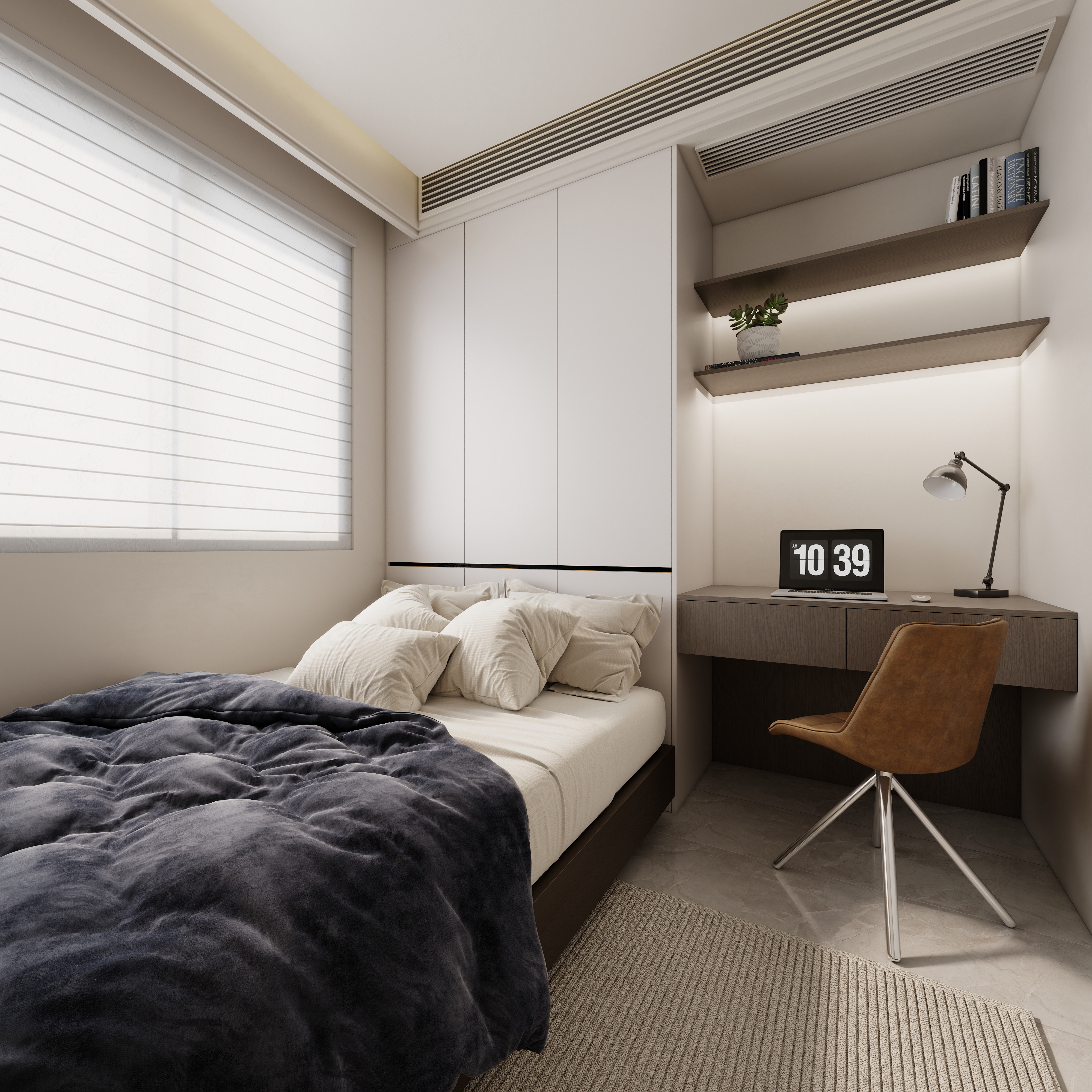 至简名设-文稳康-《盟城学府》123平黑白现代|三居室一层次卧1装修效果图第3张