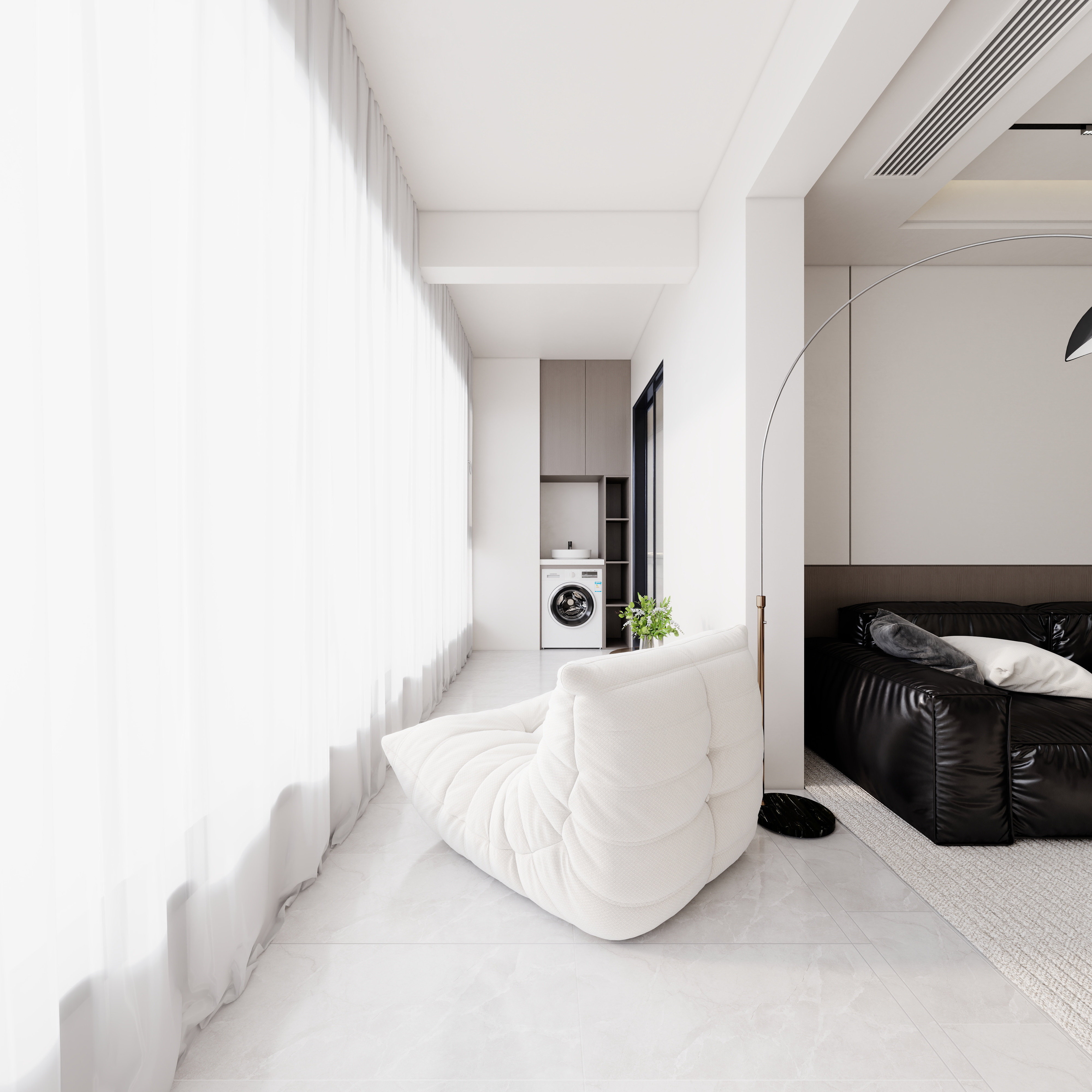 至简名设-文稳康-《盟城学府》123平黑白现代|三居室一层阳台装修效果图第3张