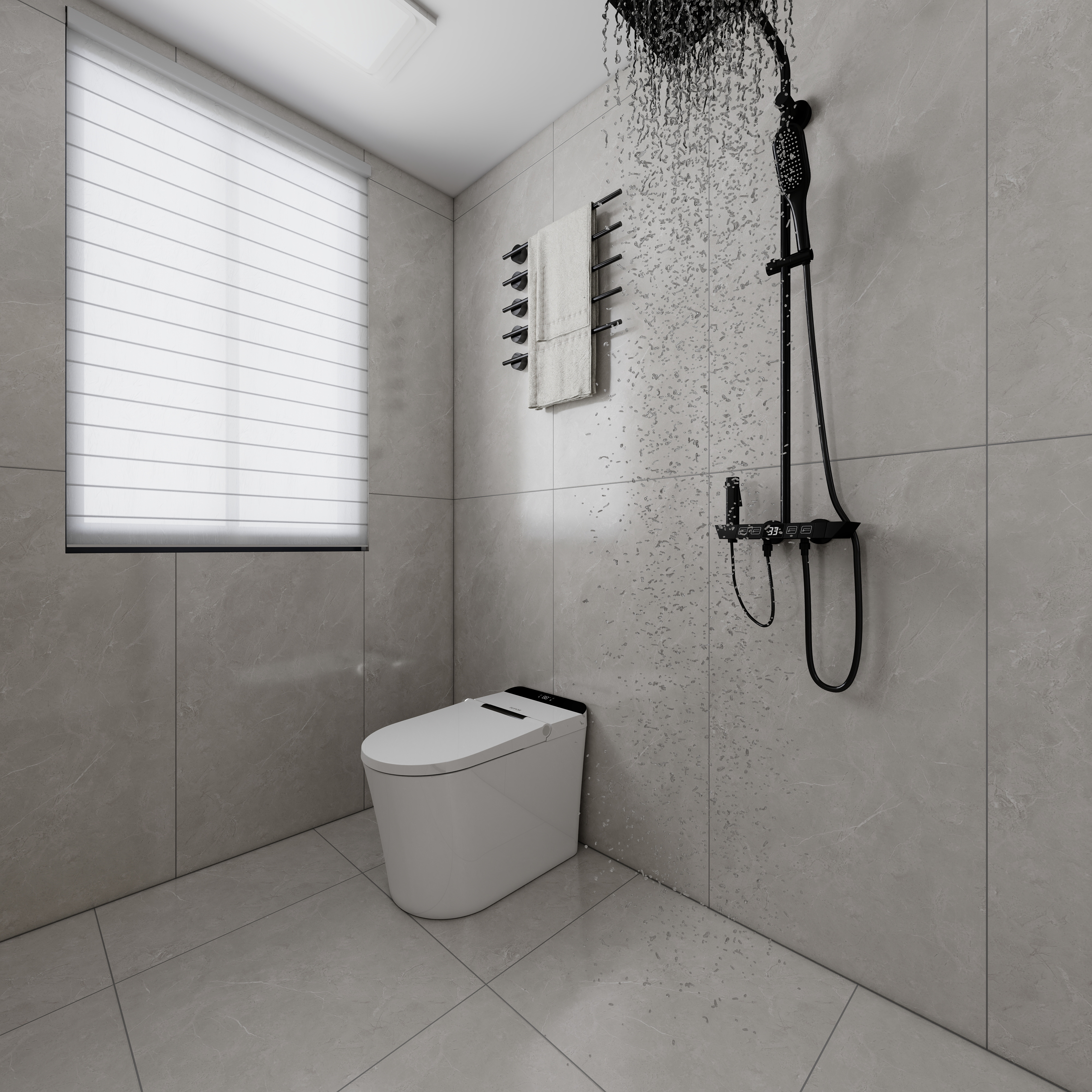 至简名设-文稳康-《盟城学府》123平黑白现代|三居室一层卫生间装修效果图第3张