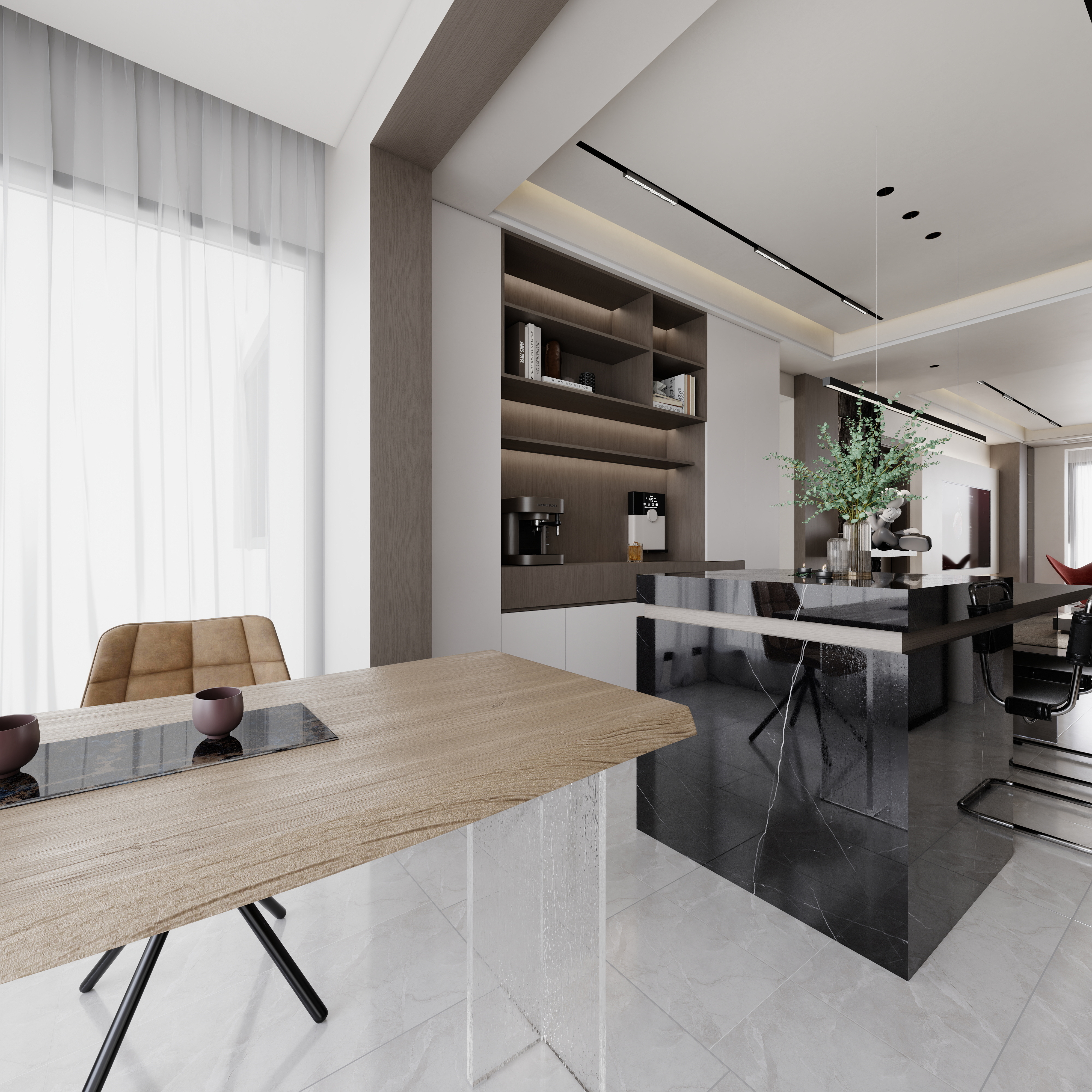 至简名设-文稳康-《盟城学府》123平黑白现代|三居室一层生活阳台装修效果图第3张