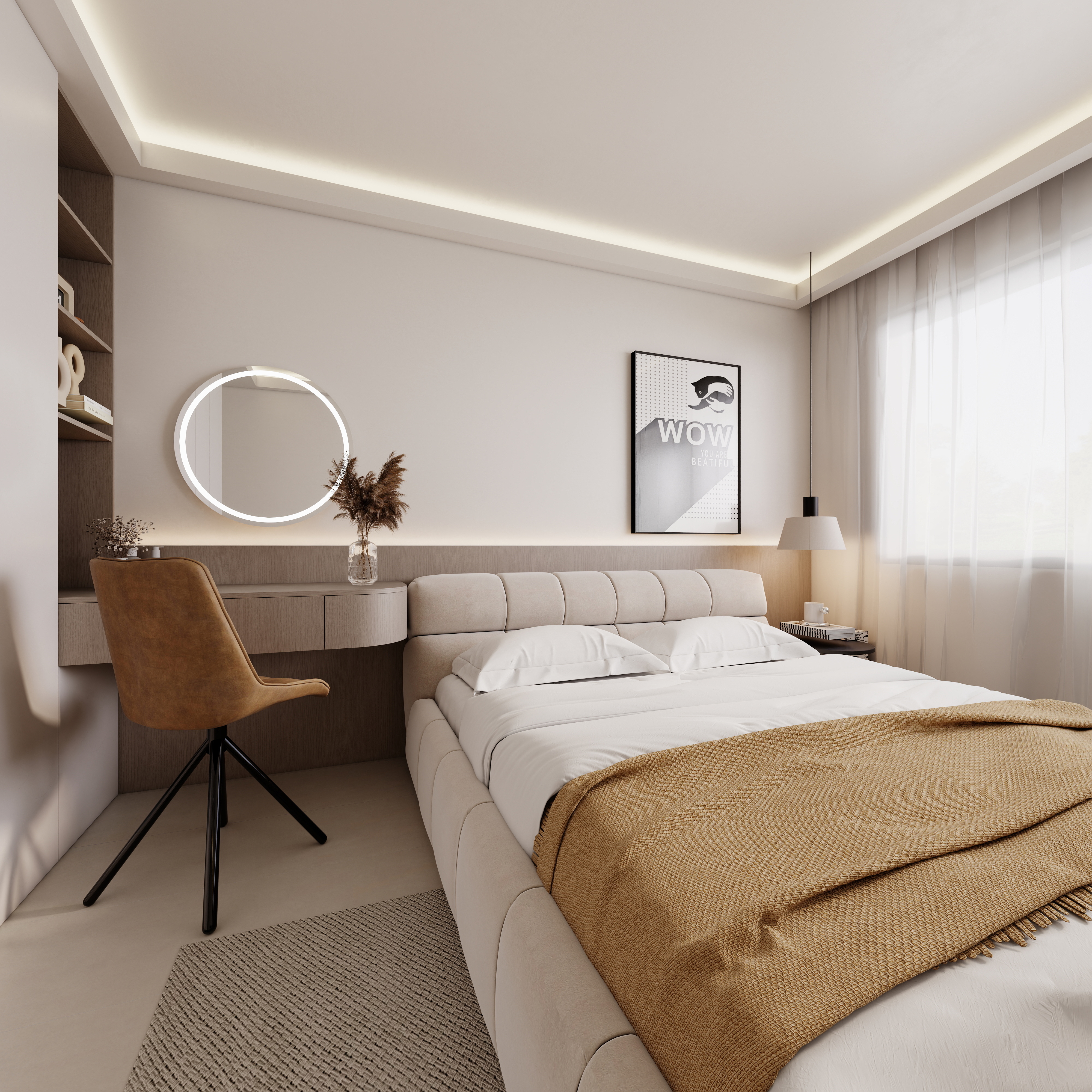 至简名设-文稳康-《艺境空间》123平现代简约|二居室一层主卧装修效果图第3张