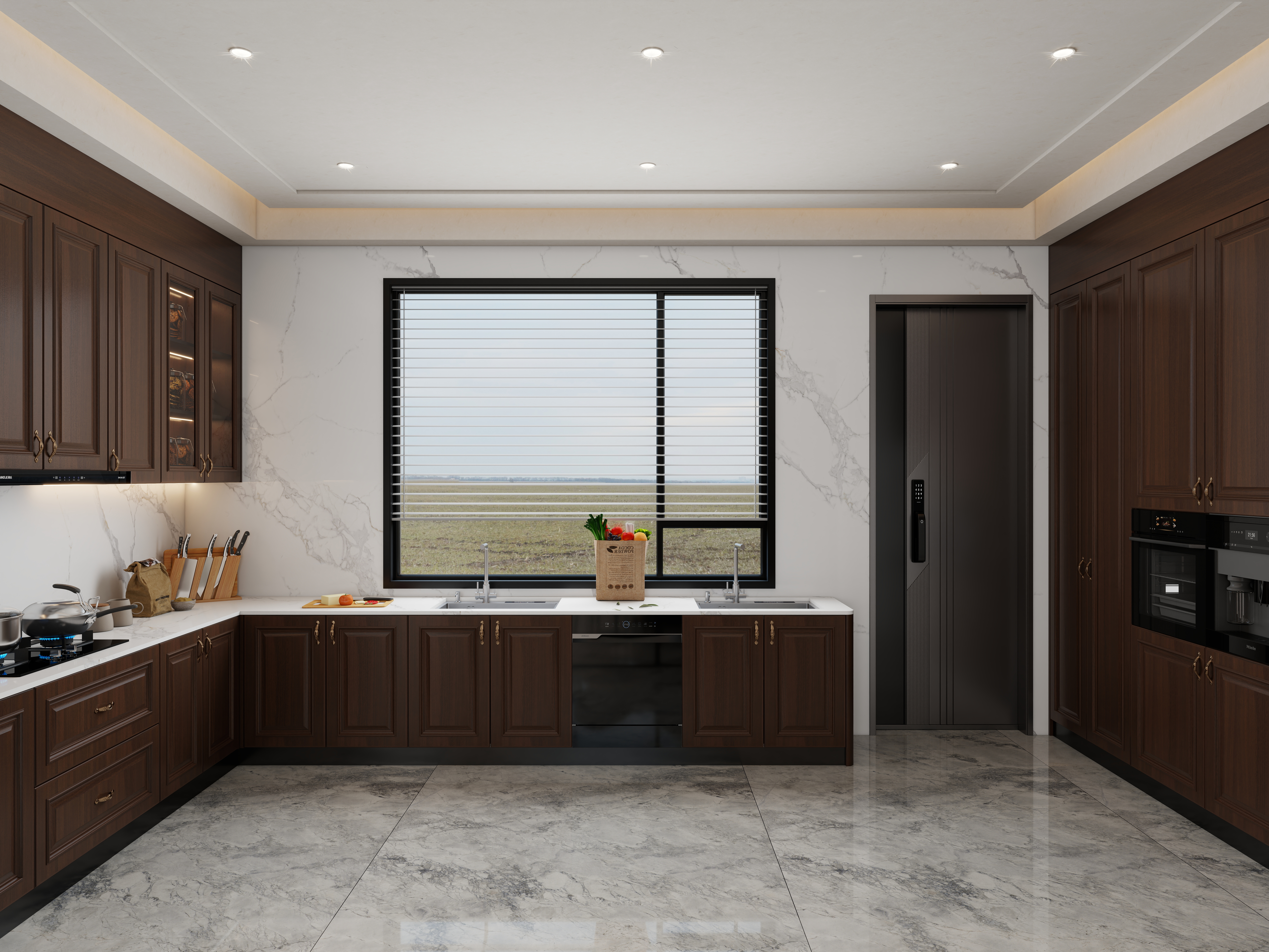 孙有权-『2025-11』55平丨新中式自建房餐厅+厨房一层厨房装修效果图第1张