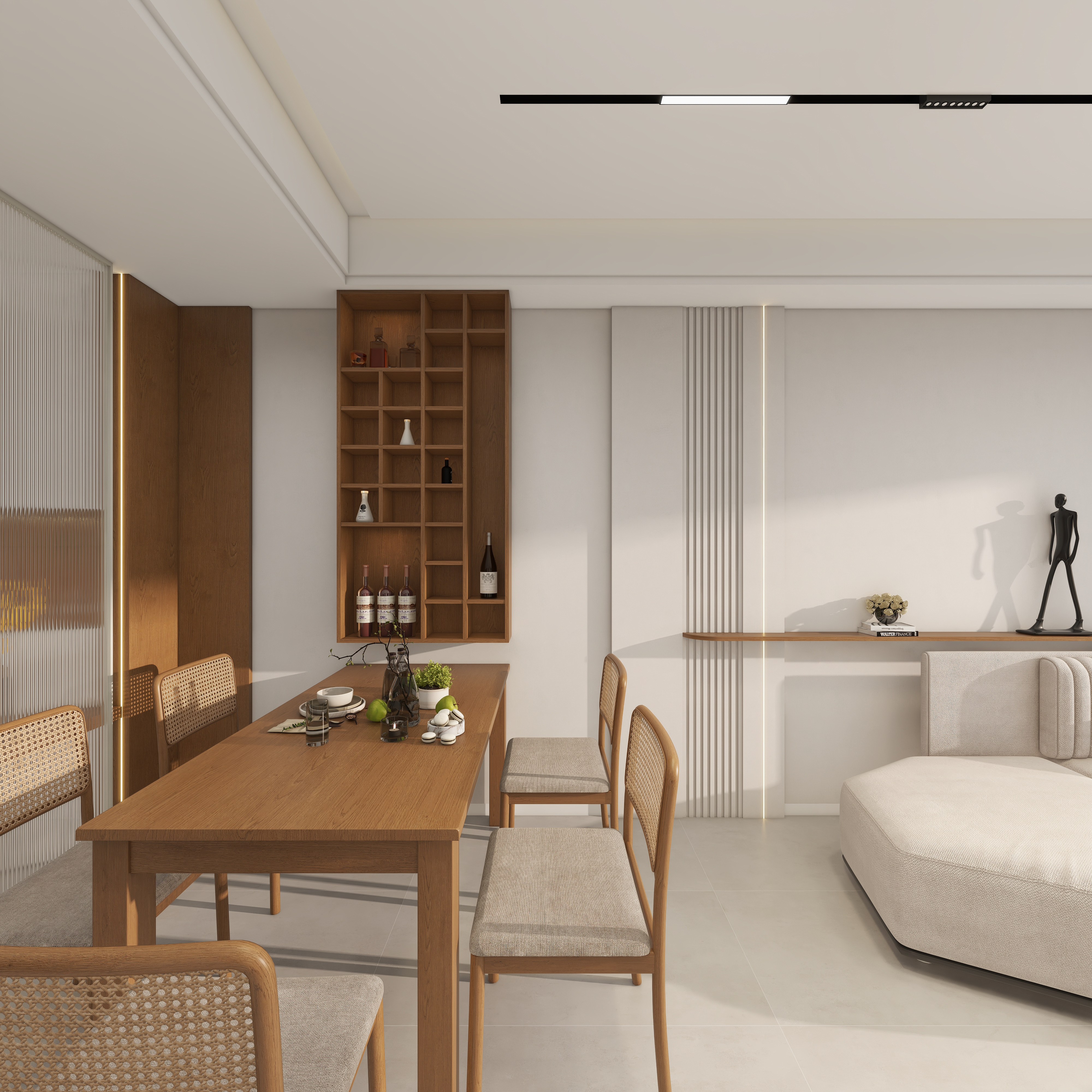 星空设计desgin-242㎡奶油轻侘寂三层别墅一层客餐厅装修效果图第4张