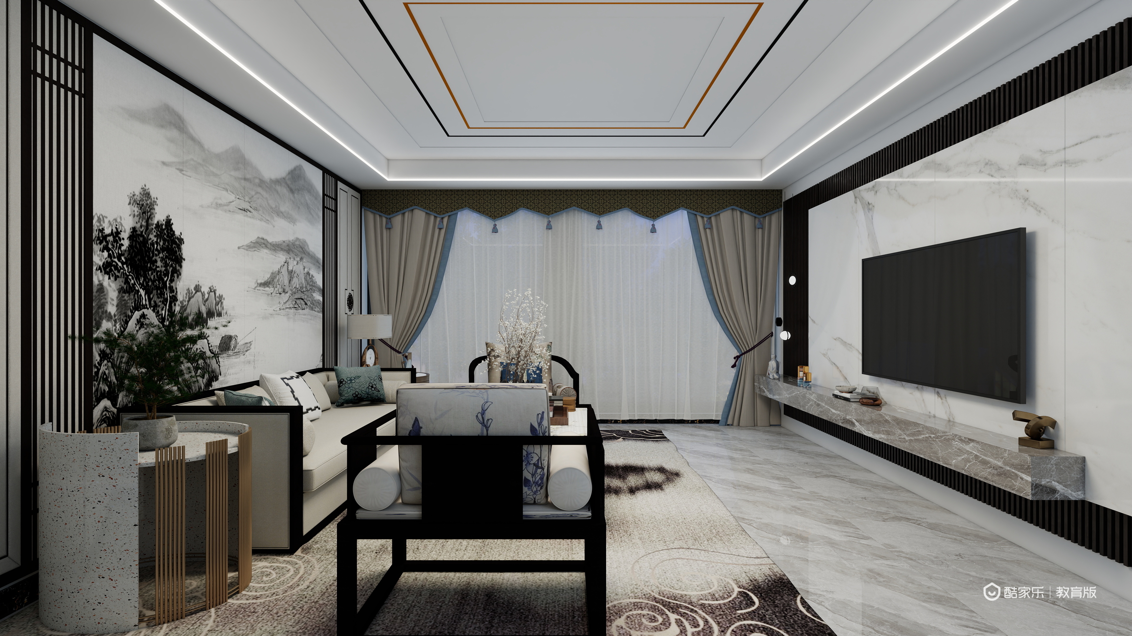 薛远超-新中式客厅一层客厅装修效果图第1张