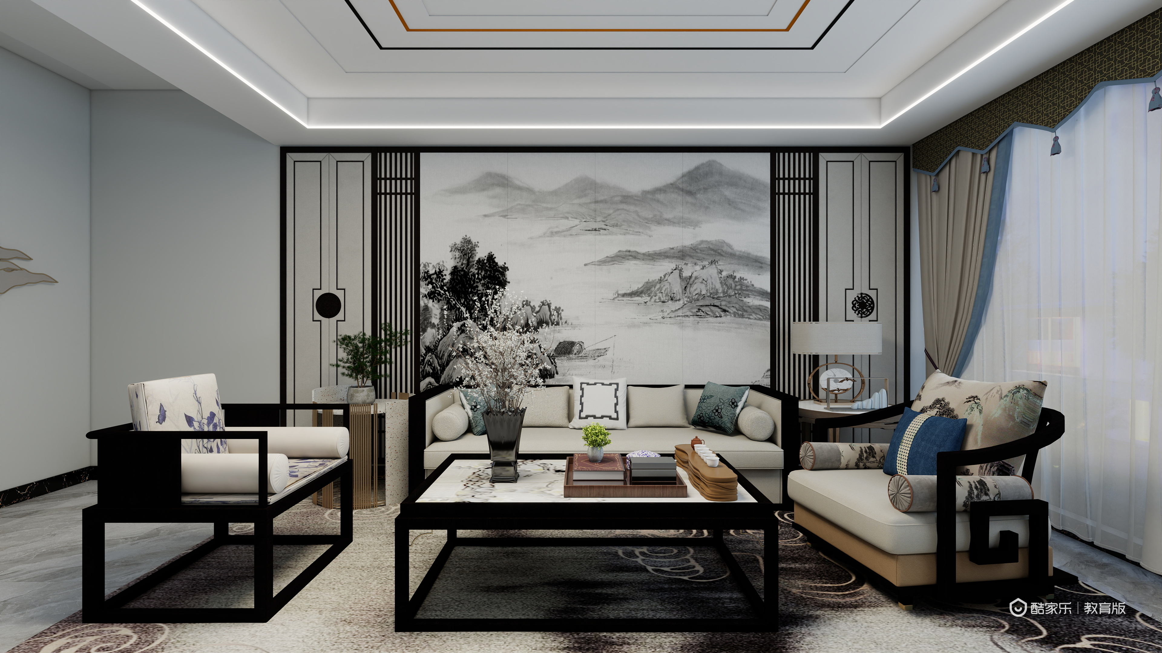 薛远超-新中式客厅一层客厅装修效果图第2张