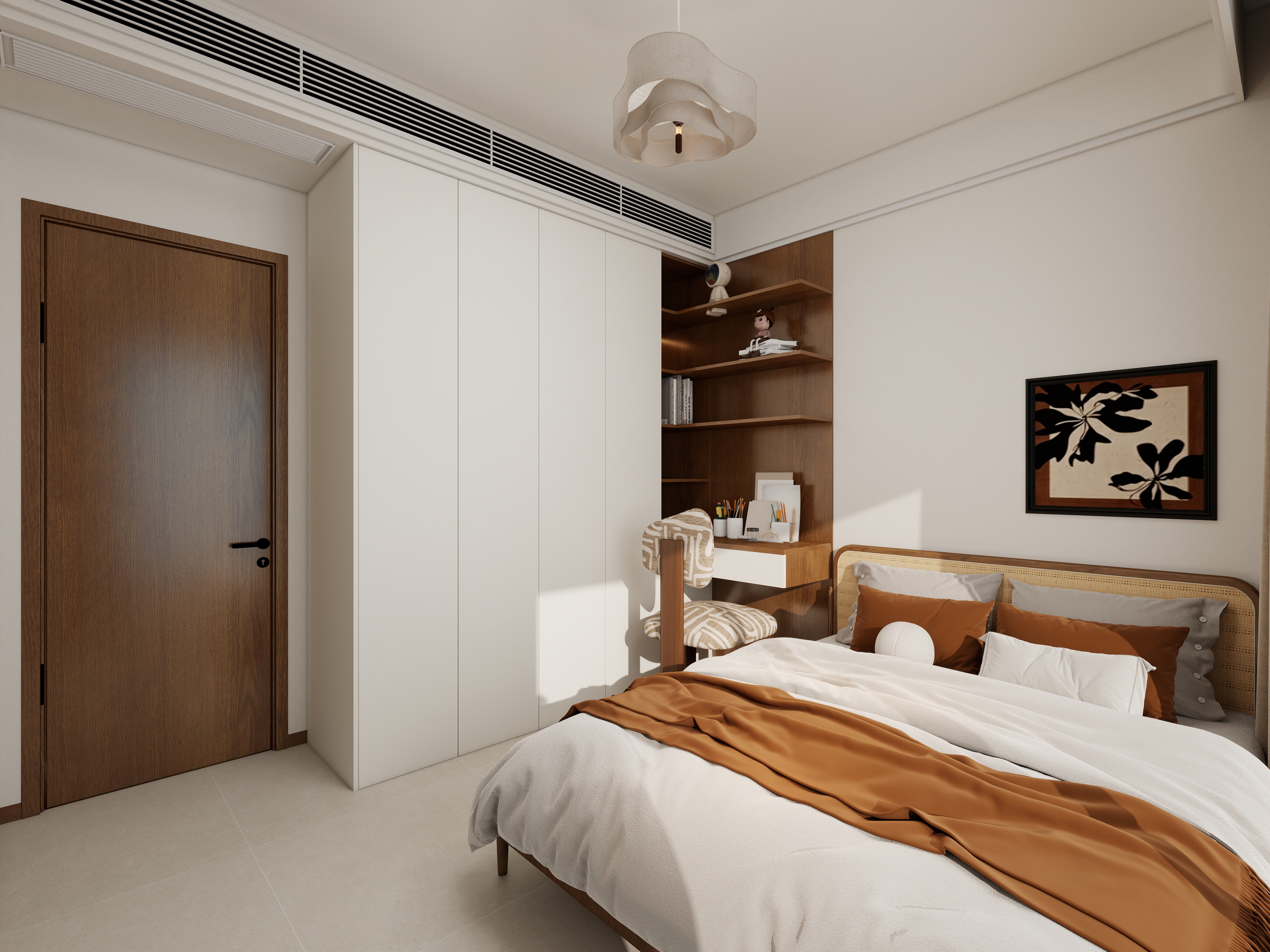 果乐设计-108方奶油中古风格三居室装修效果图