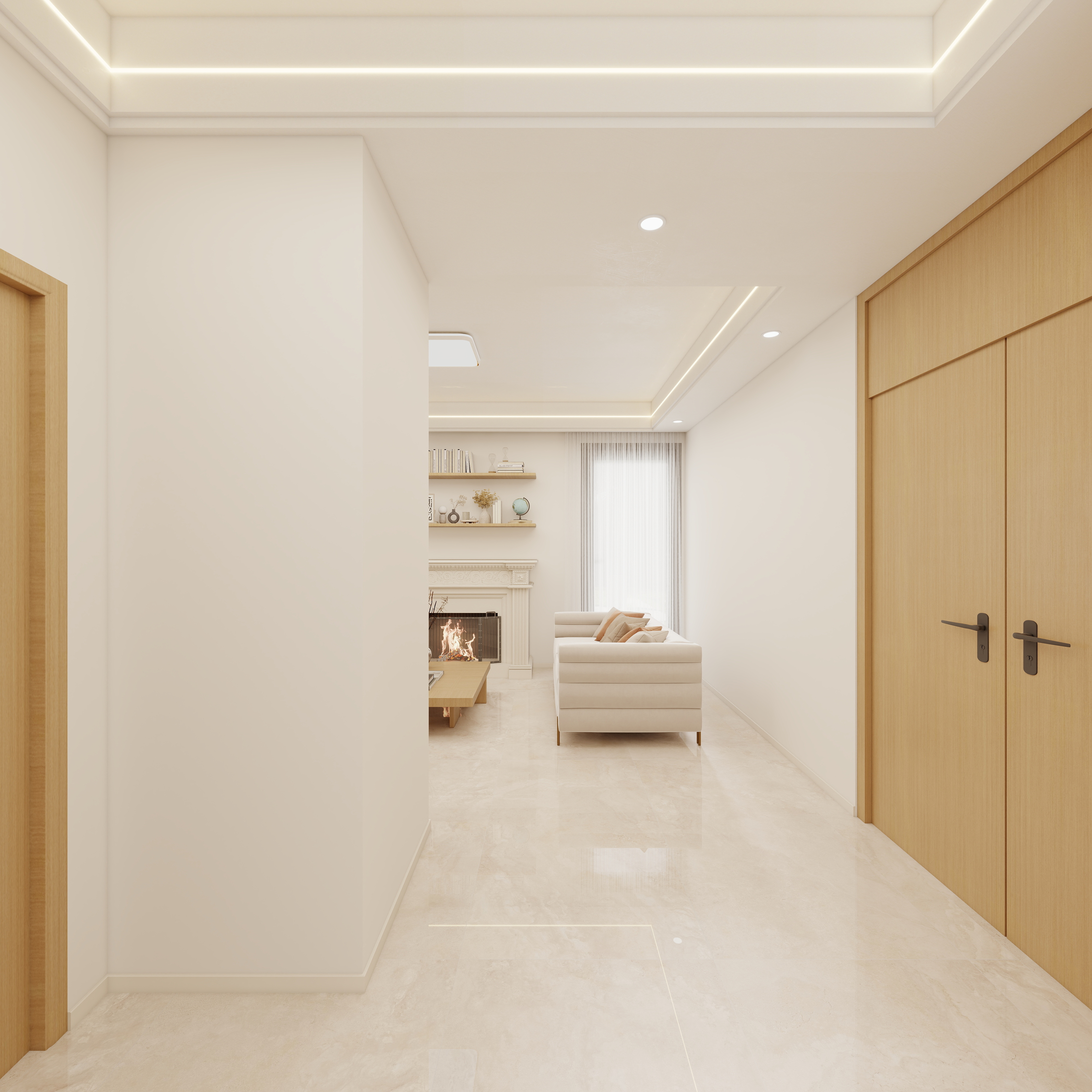 壹诺设计工作室-原木风一层客餐厅装修效果图第4张