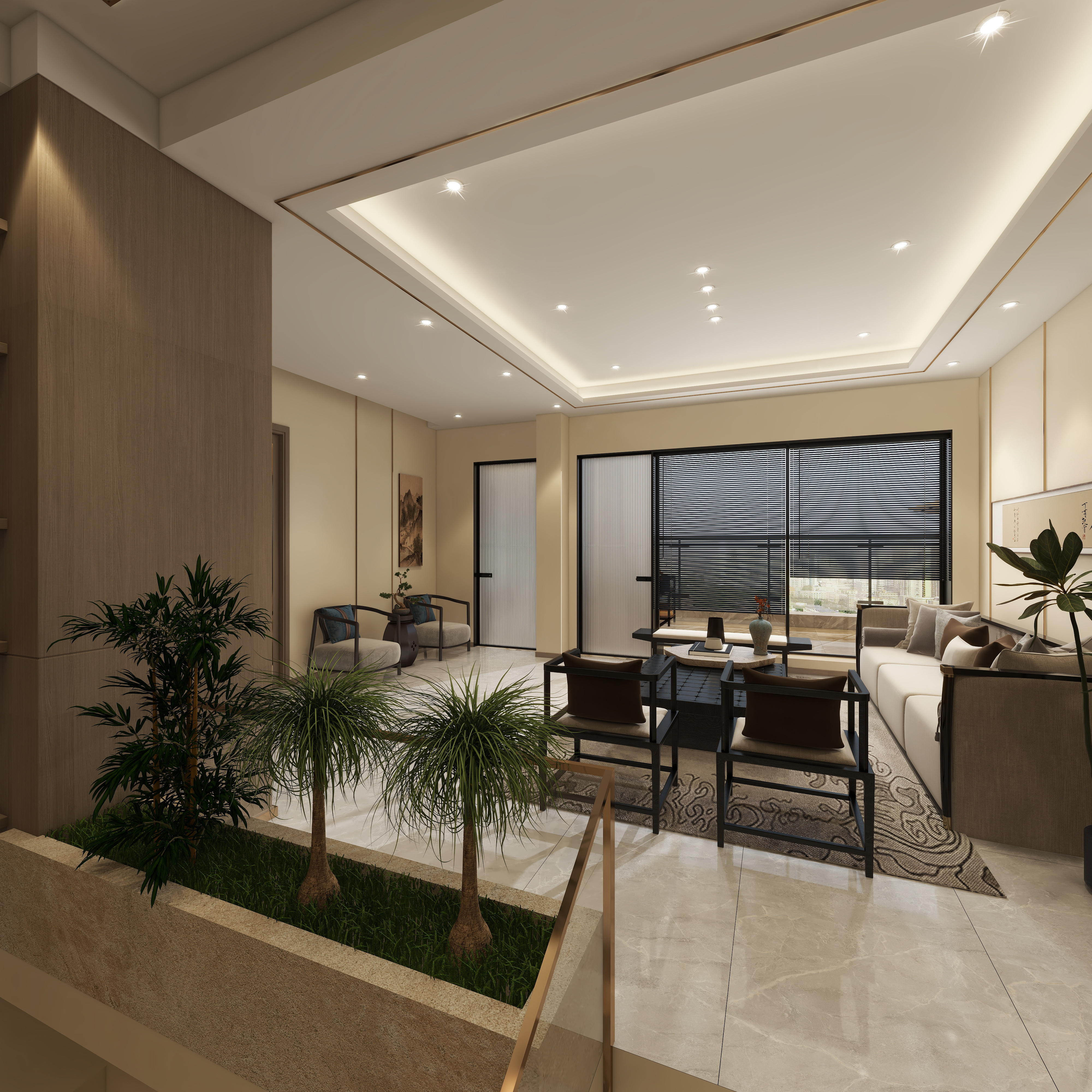 设计师珂源-金地悦海湾新中式360㎡茶楼三层休闲空间装修效果图第3张