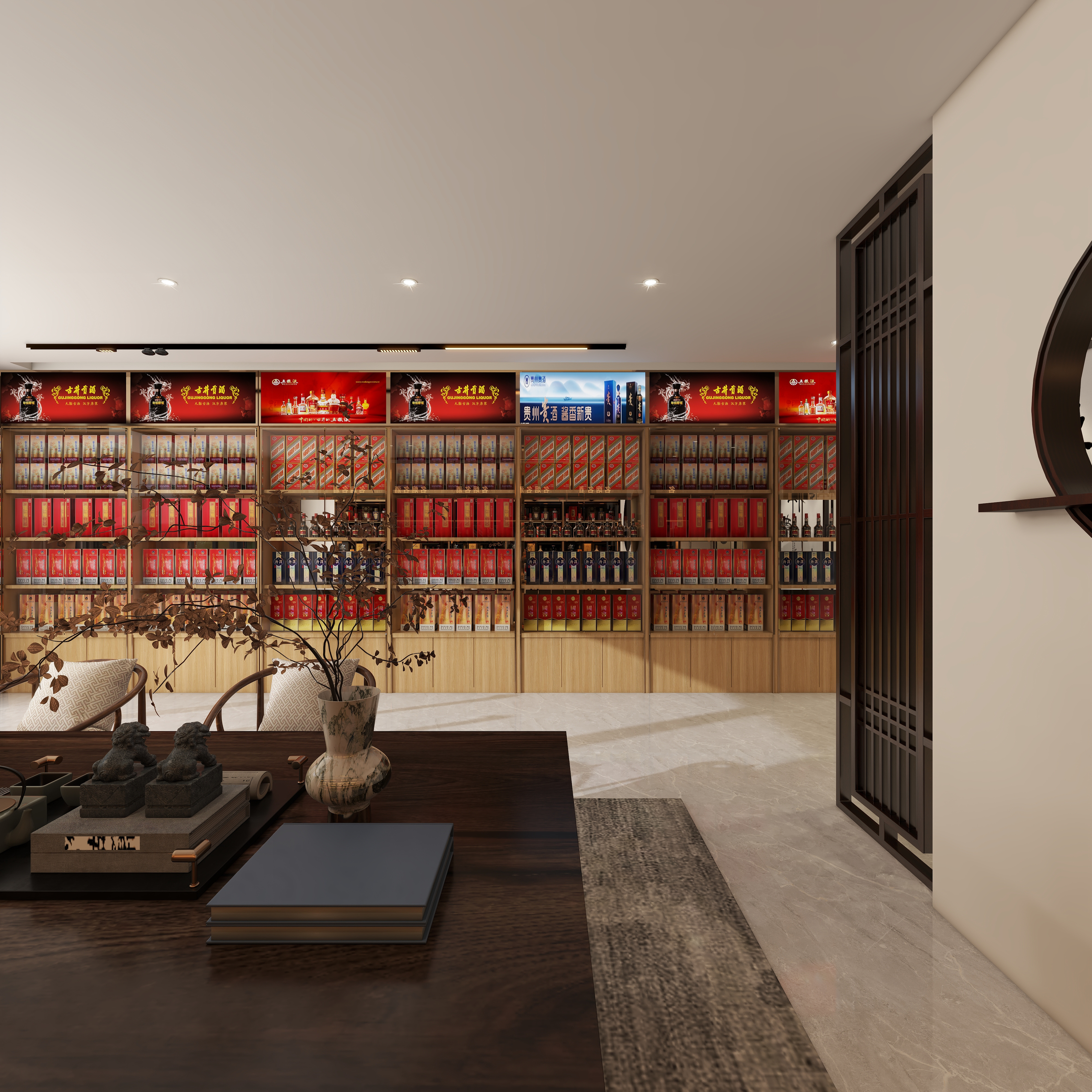 设计师珂源-金地悦海湾新中式360㎡茶楼一层大堂前台装修效果图第5张