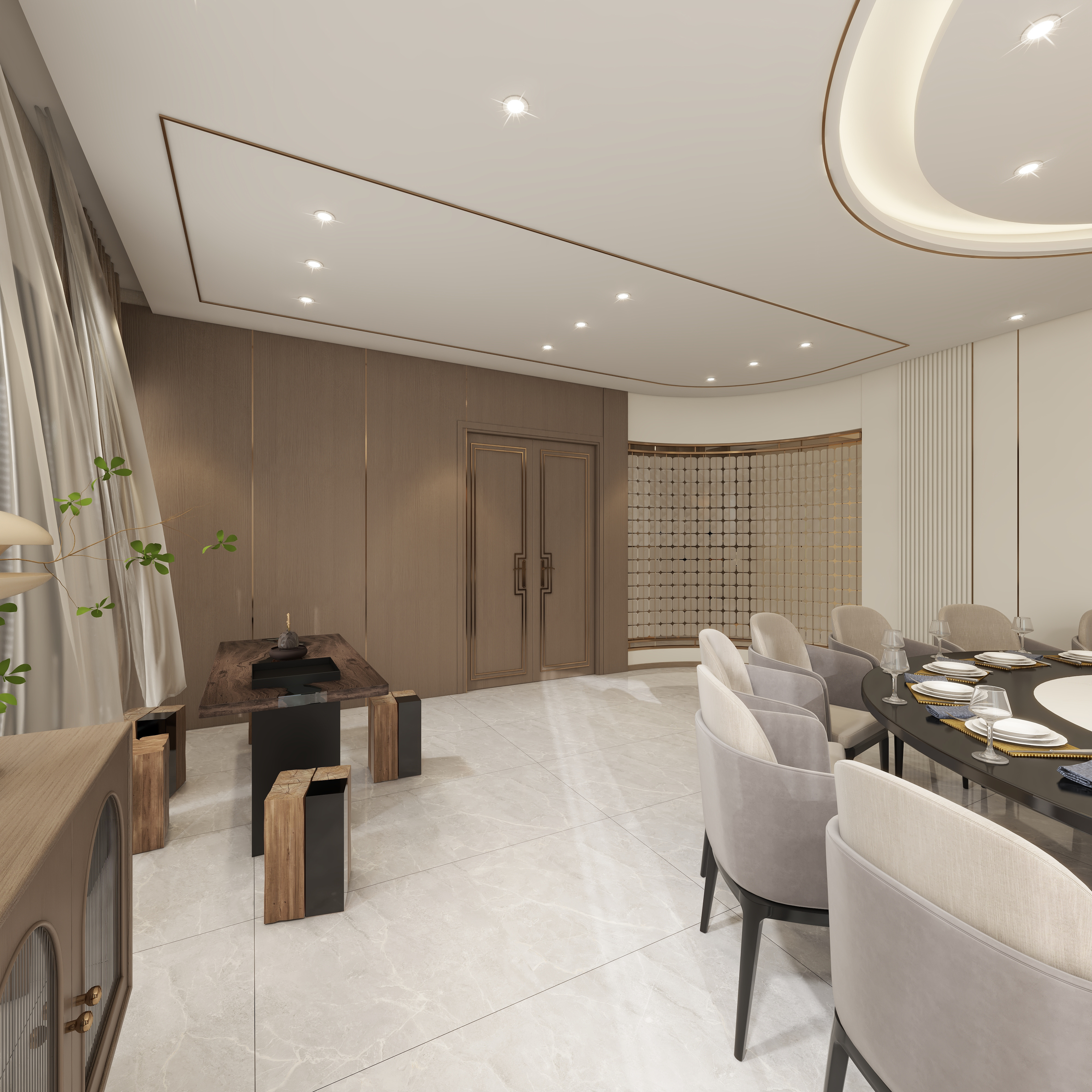 设计师珂源-金地悦海湾新中式360㎡茶楼三层包厢装修效果图第5张