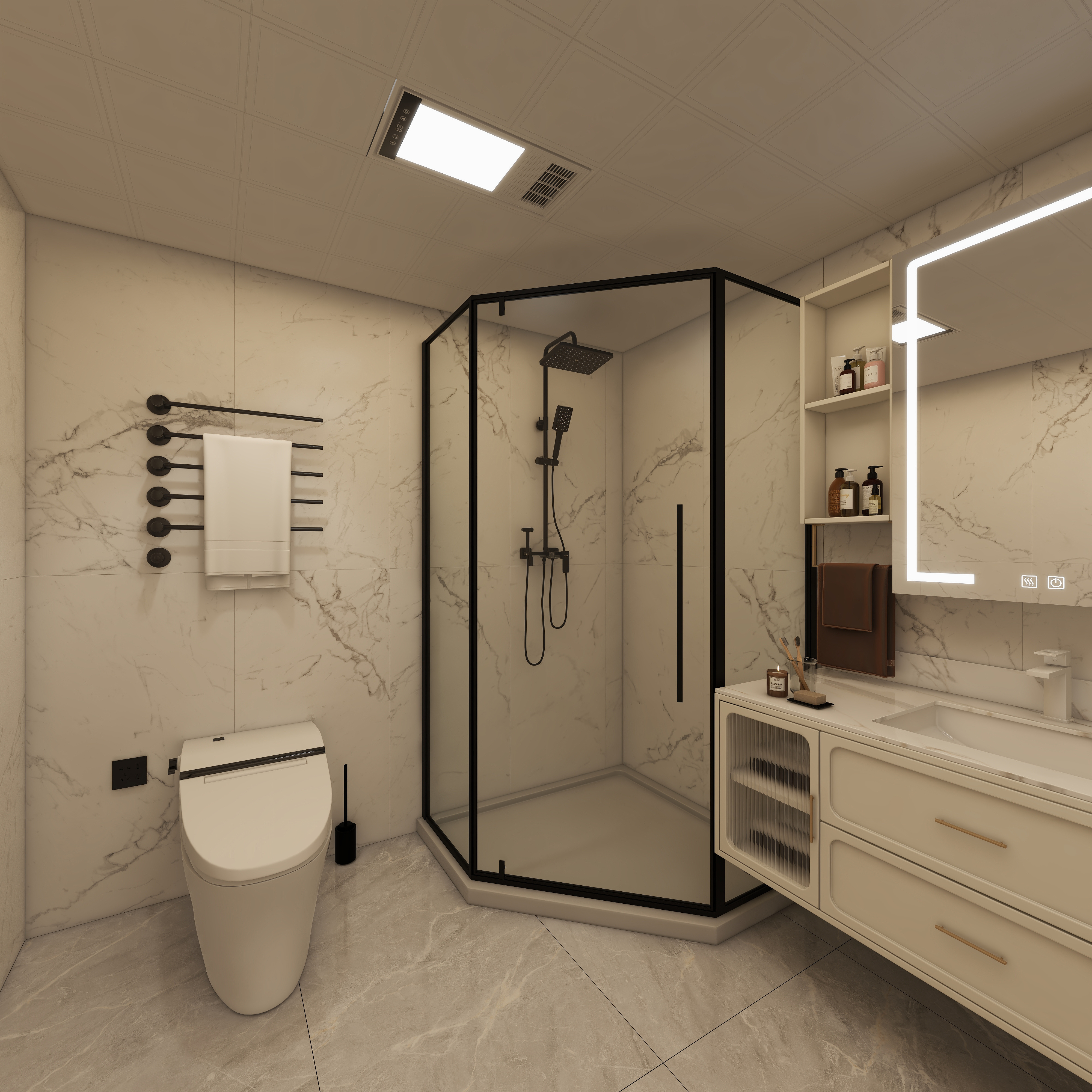 设计师珂源-金地悦海湾新中式360㎡茶楼二层卫生间装修效果图第3张