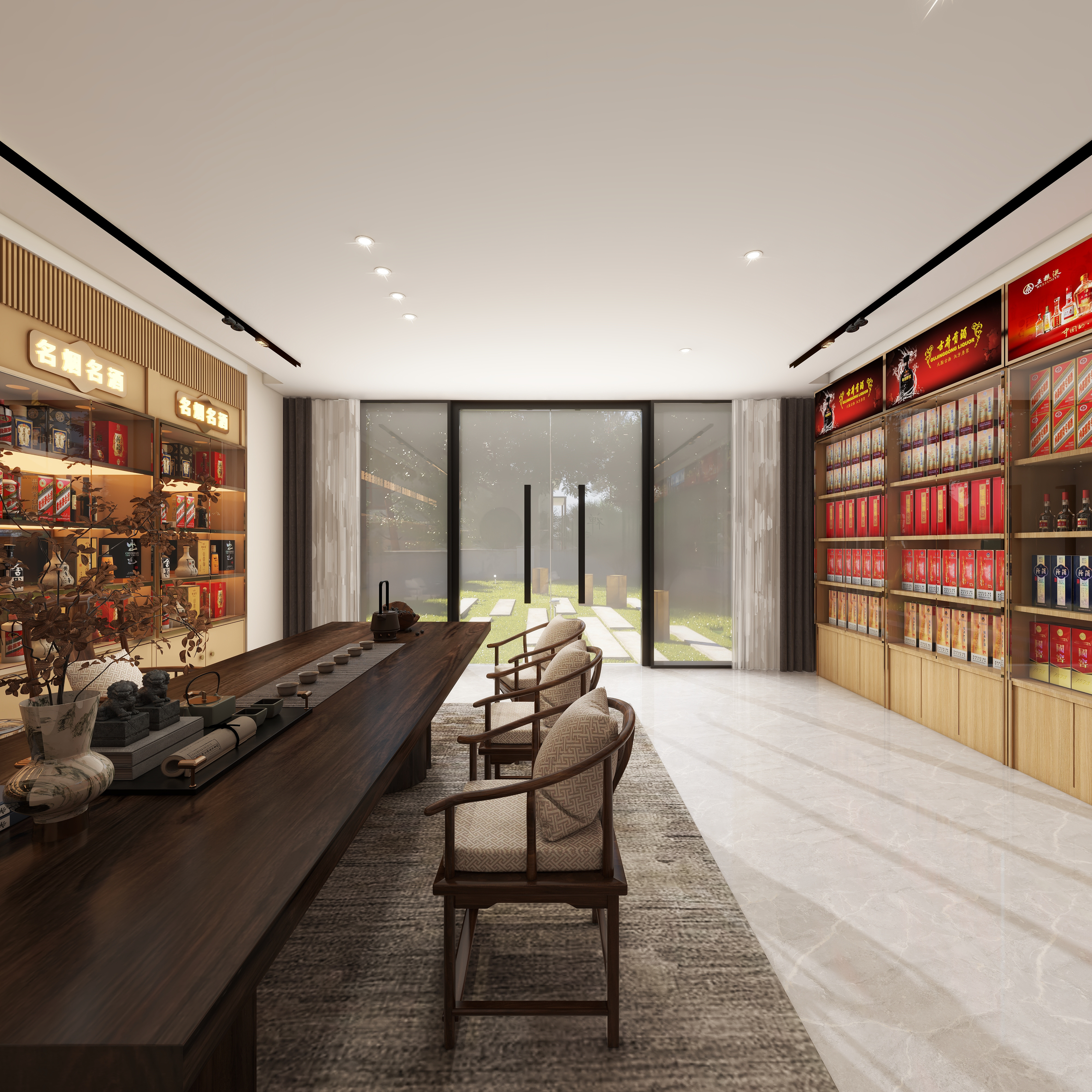 设计师珂源-金地悦海湾新中式360㎡茶楼一层大堂前台装修效果图第3张