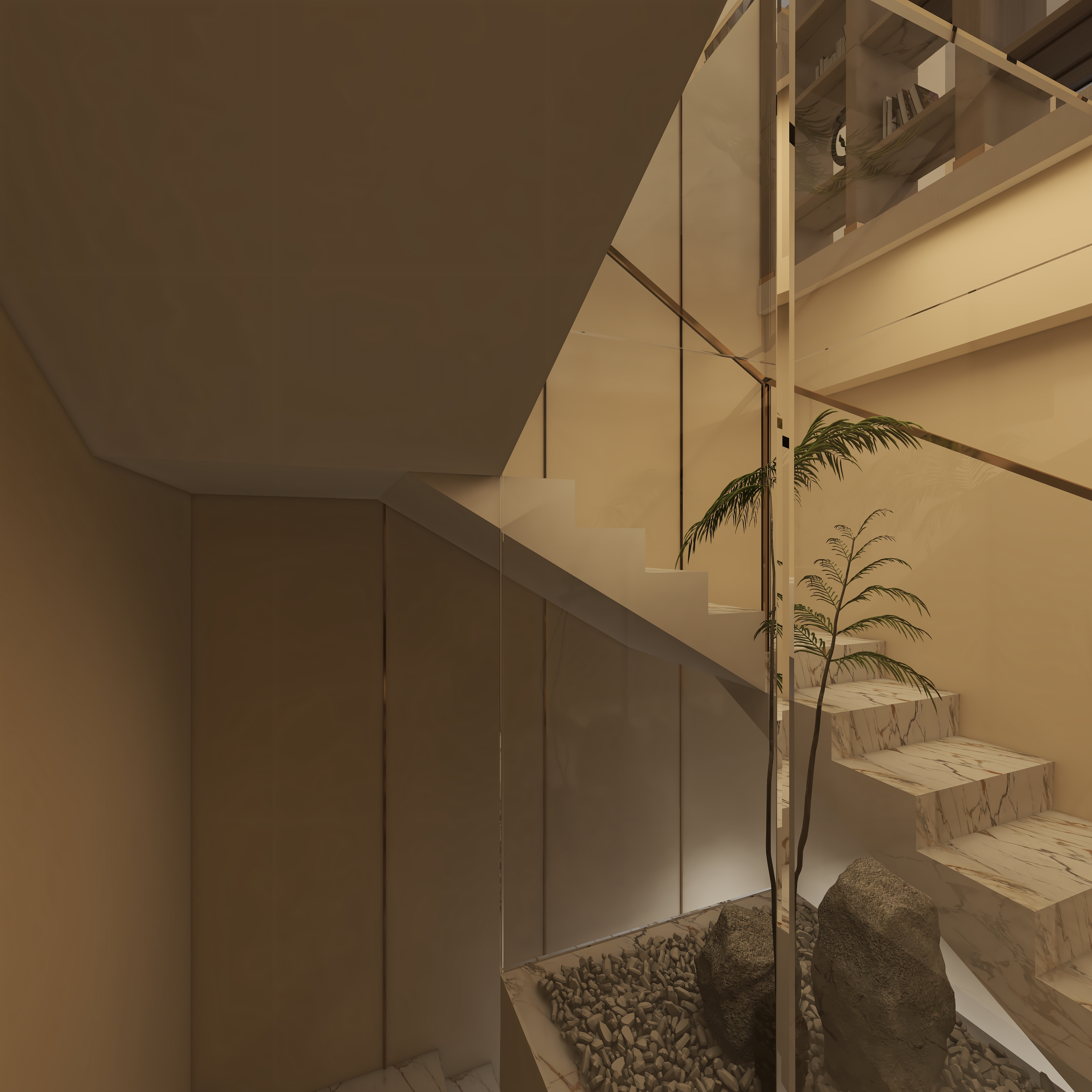 设计师珂源-金地悦海湾新中式360㎡茶楼二层楼梯间装修效果图第3张