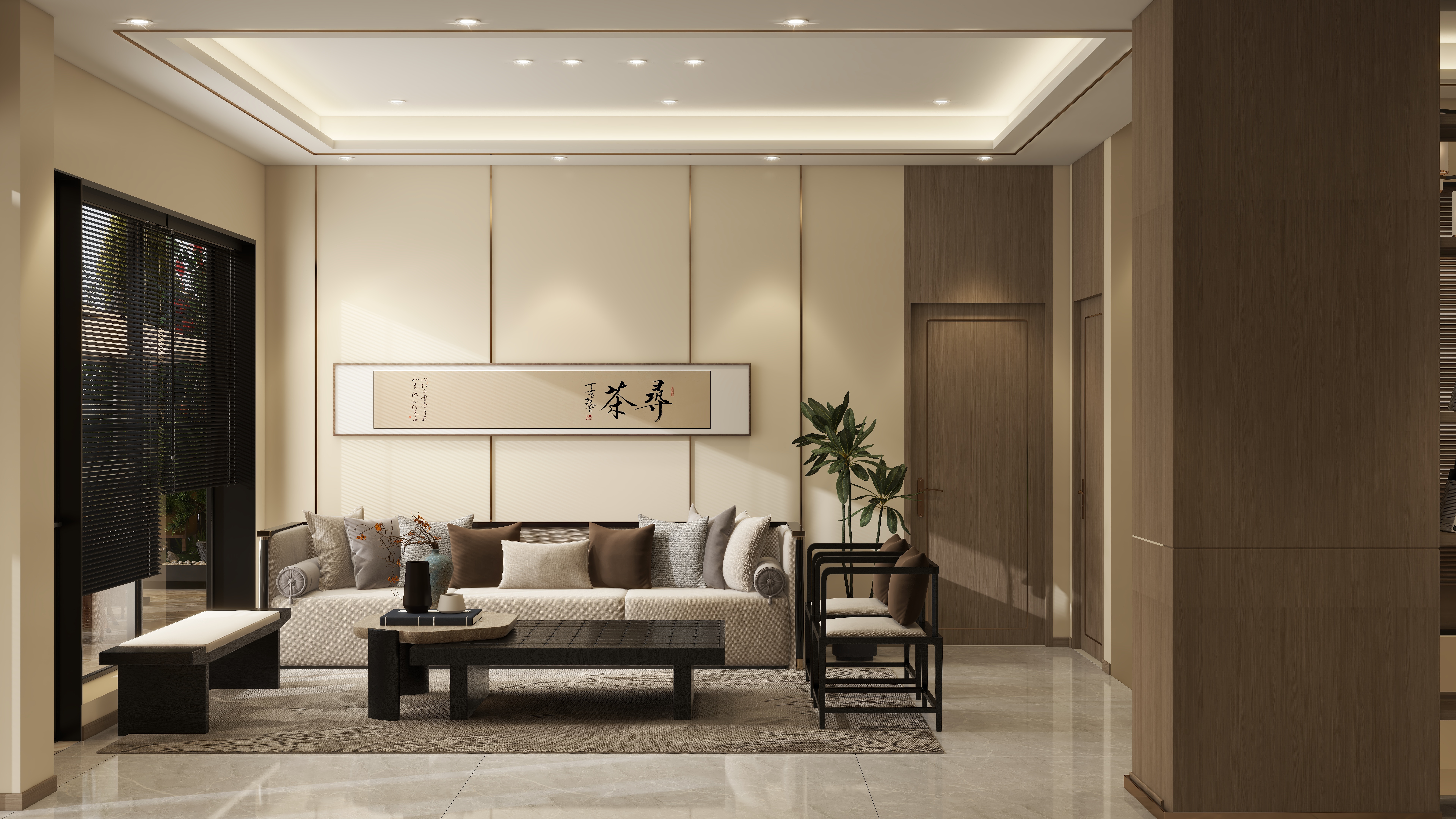 设计师珂源-金地悦海湾新中式360㎡茶楼三层休闲空间装修效果图第2张