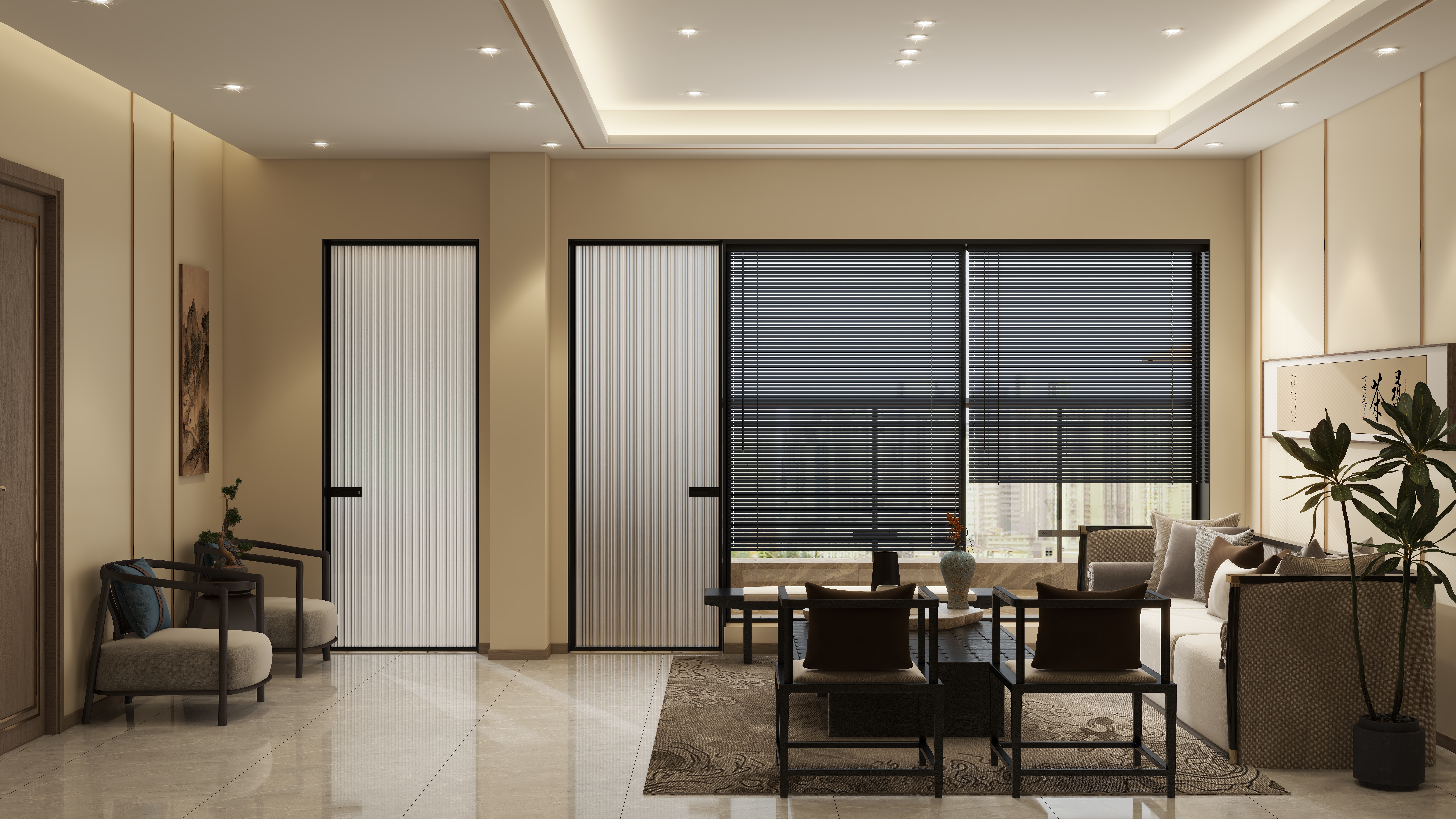 设计师珂源-金地悦海湾新中式360㎡茶楼三层休闲空间装修效果图第1张