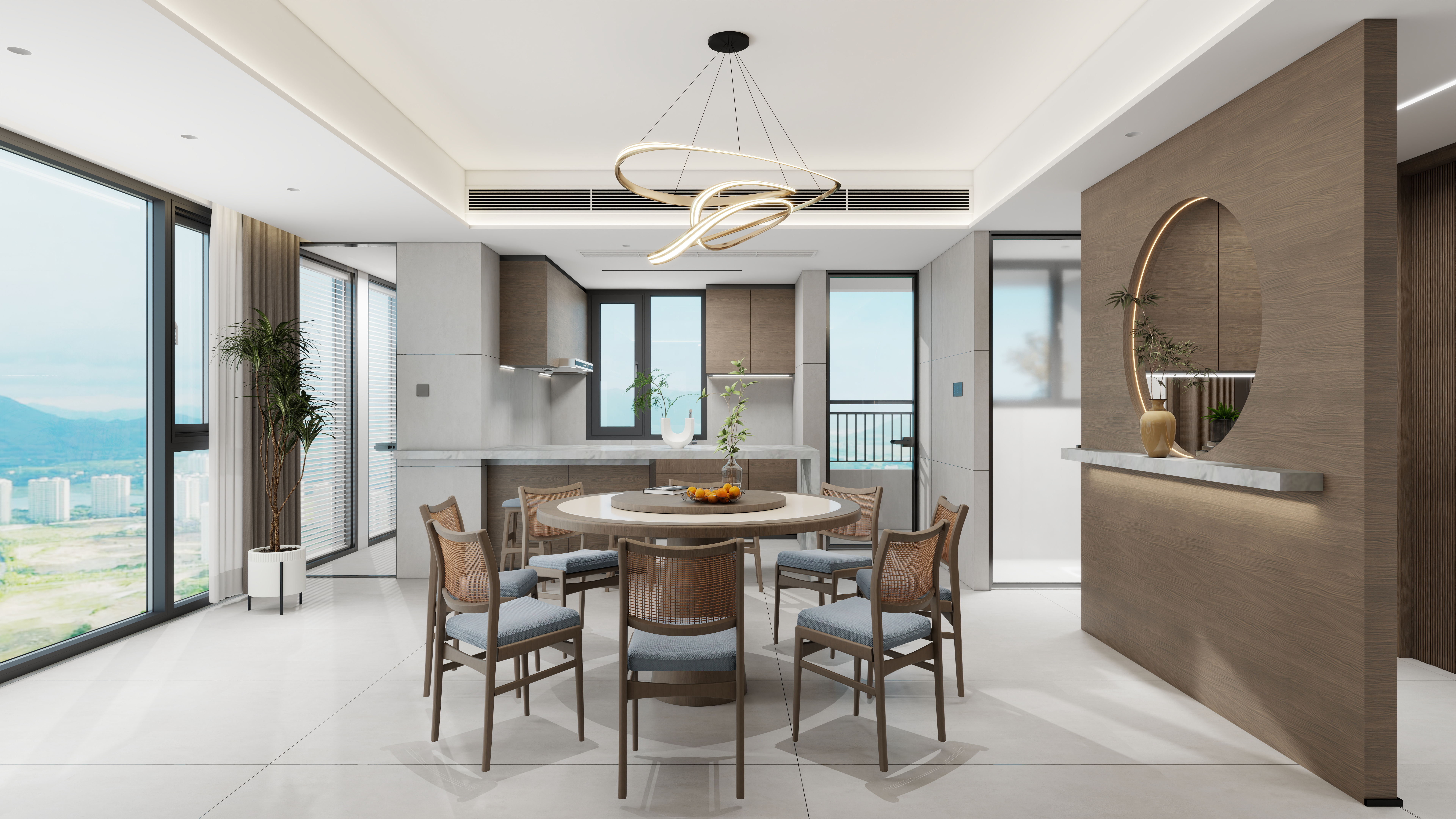 神马云在线-自建房。复式一层餐厨一体装修效果图第1张