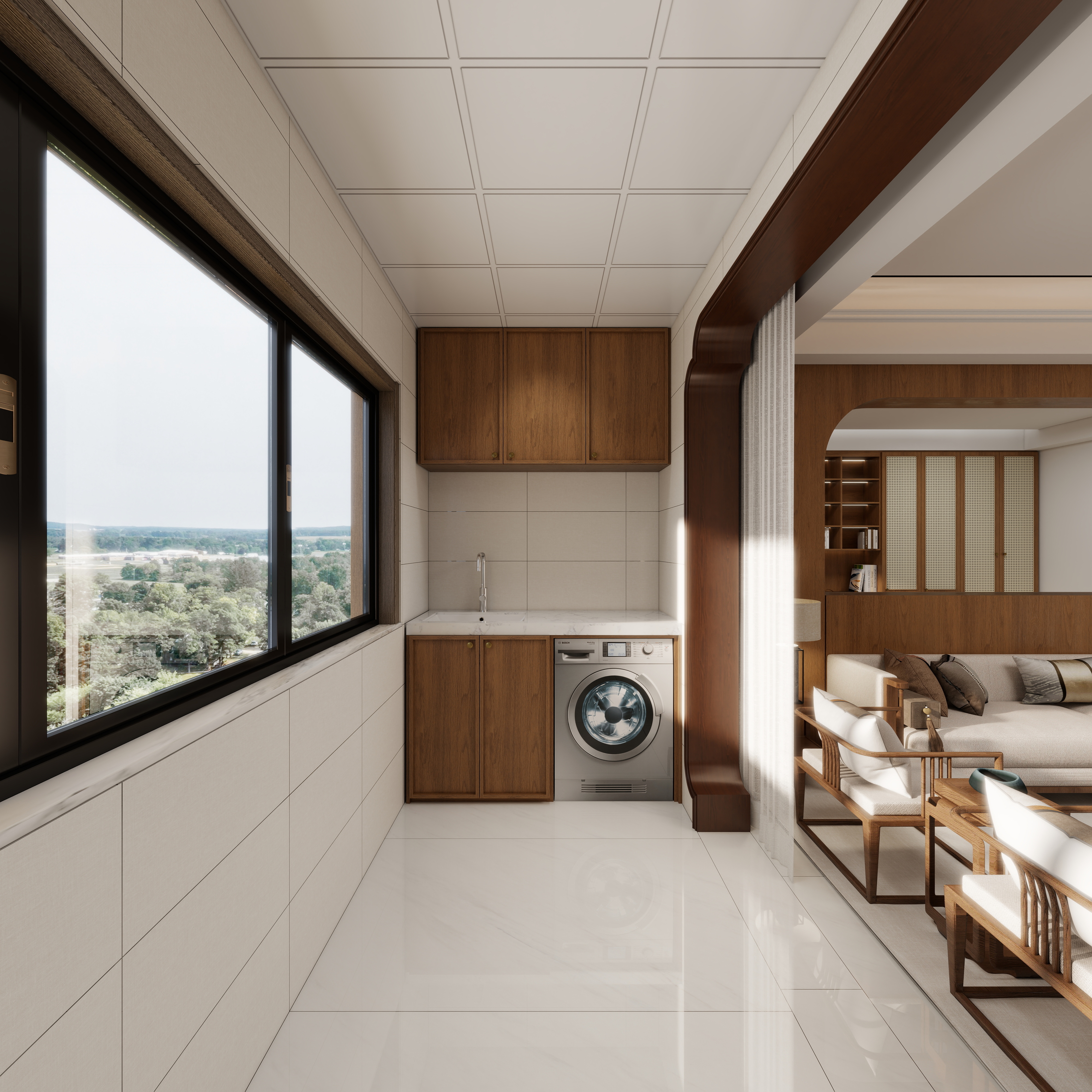 珈源工作室-西安小区一层生活阳台装修效果图第3张