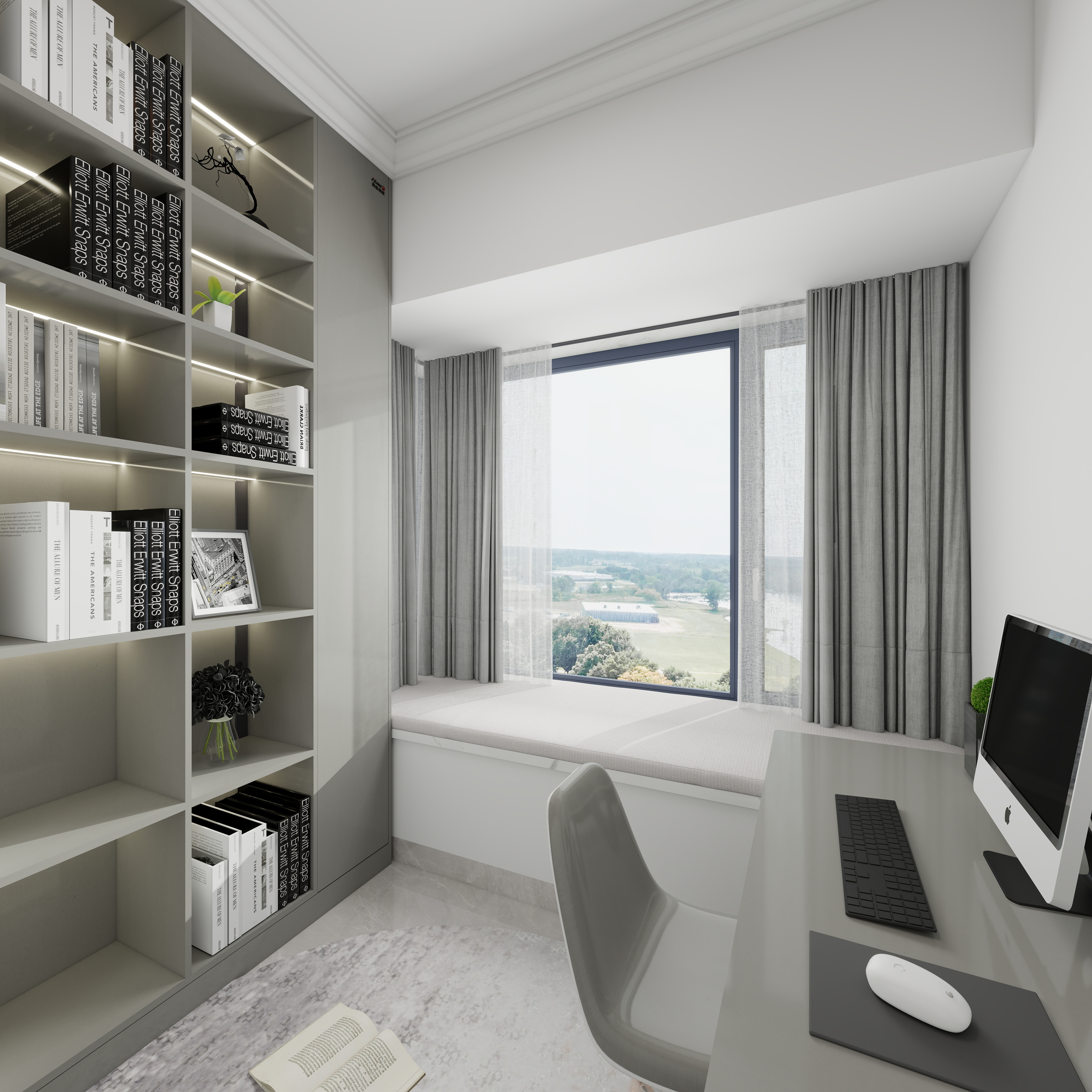 王世华-华发四季峰景四期现代简约99㎡3室一层书房装修效果图第4张