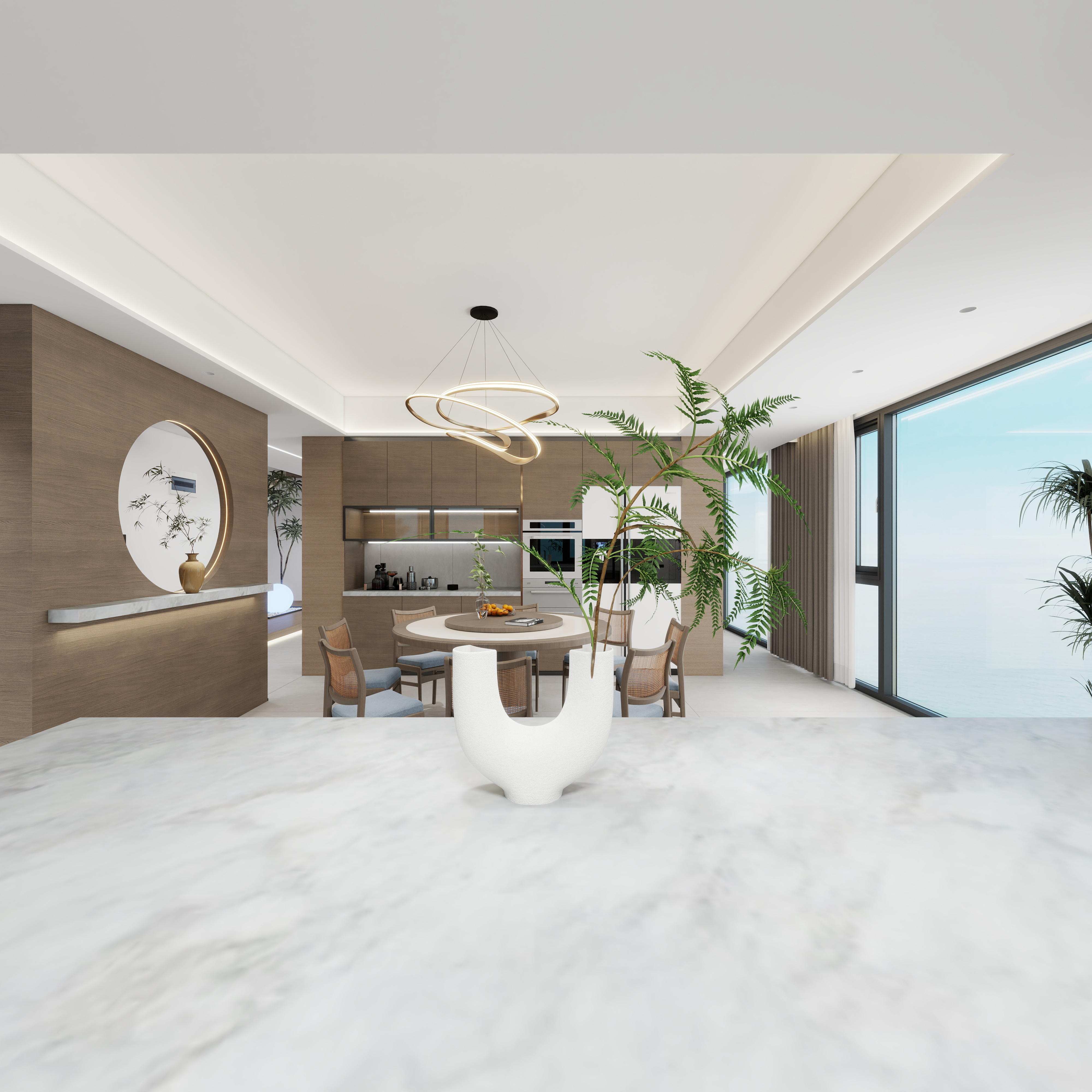 神马云在线-自建房。复式一层餐厨一体装修效果图第5张