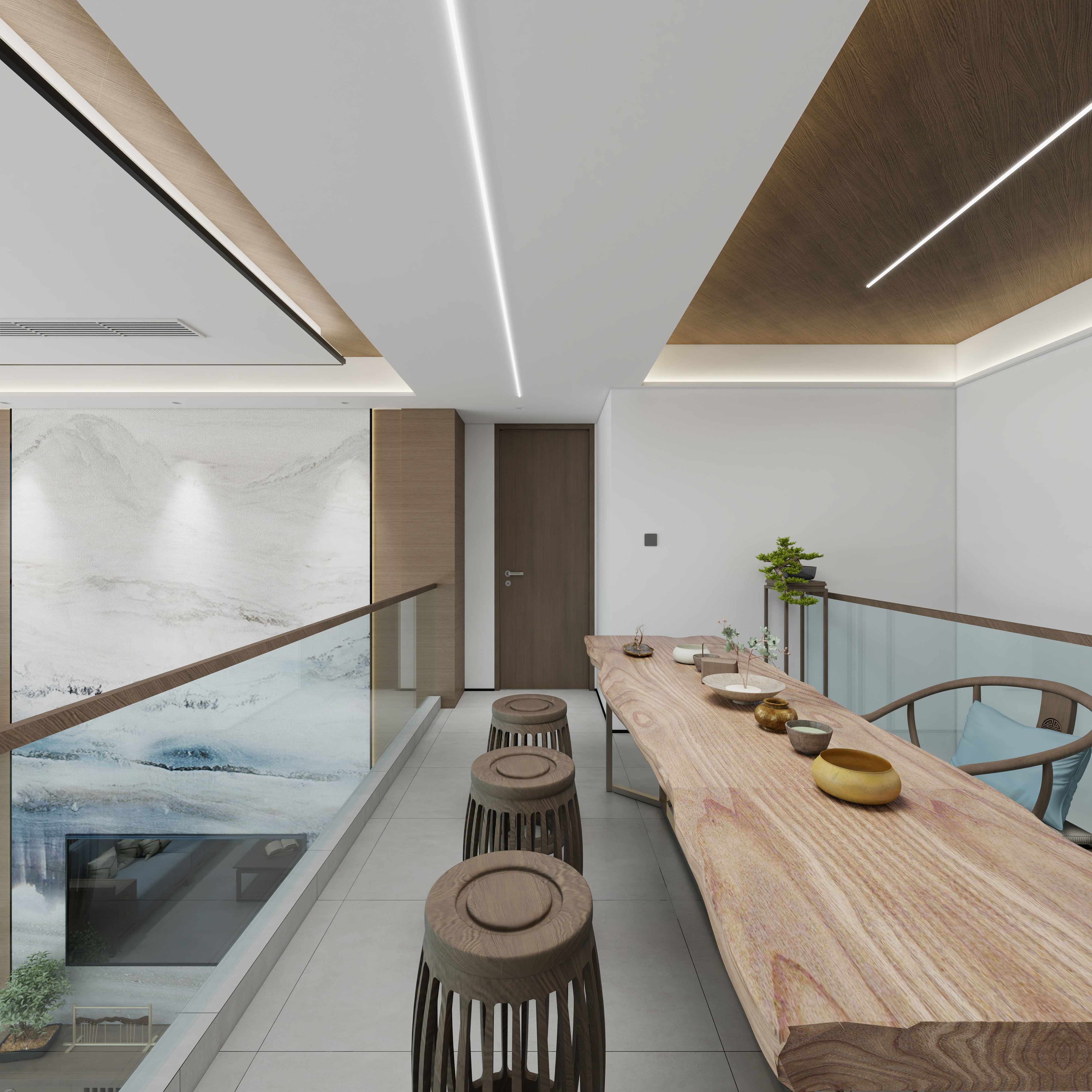 神马云在线-自建房。复式二层中空铭茶装修效果图第3张