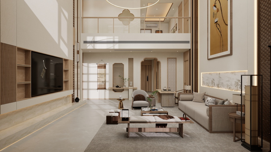 张煜强煜境设计-537平米简约宋氏中式自建别墅装修效果图