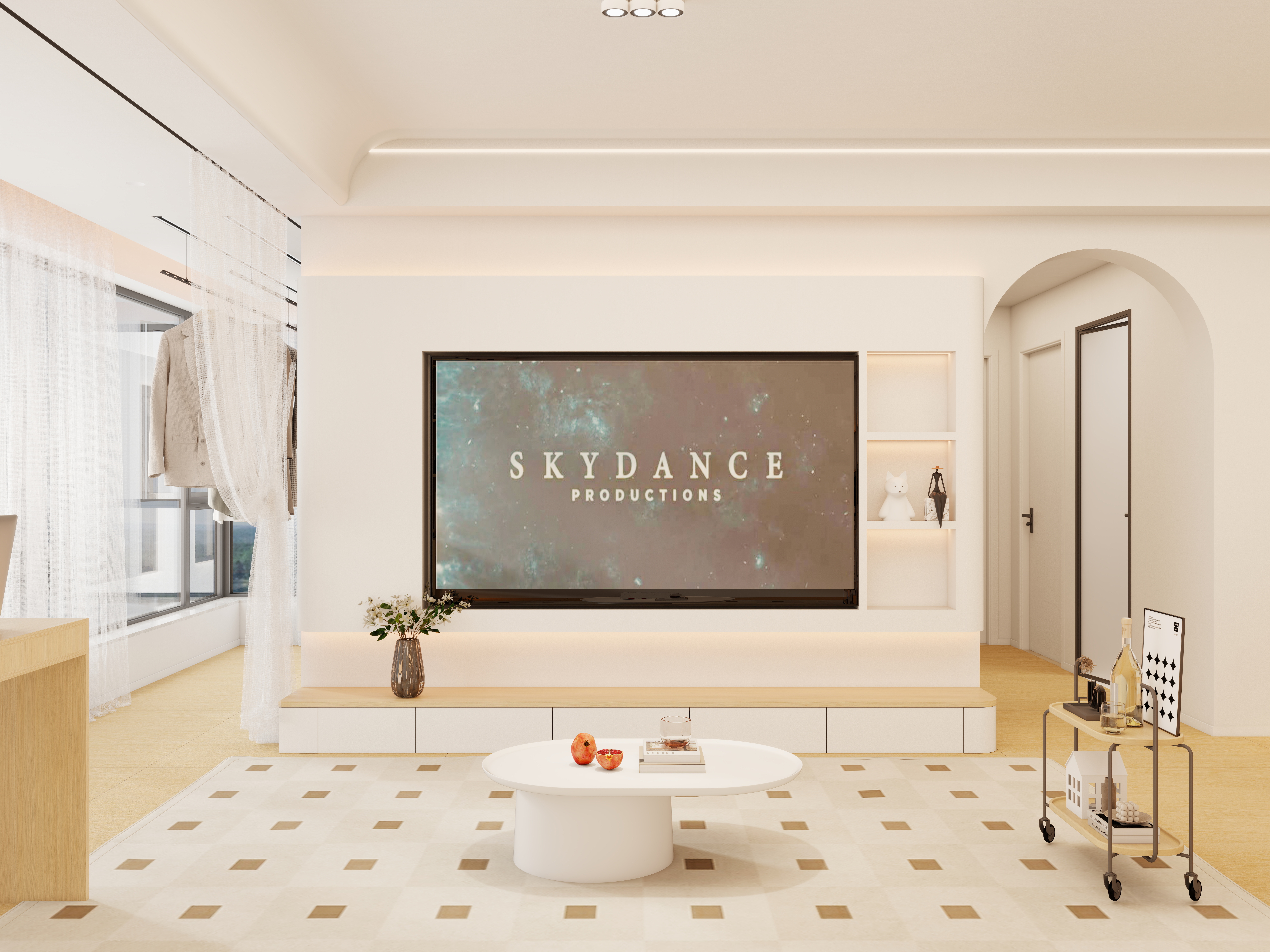 养猫-通江云境97㎡一层客餐厅装修效果图第2张