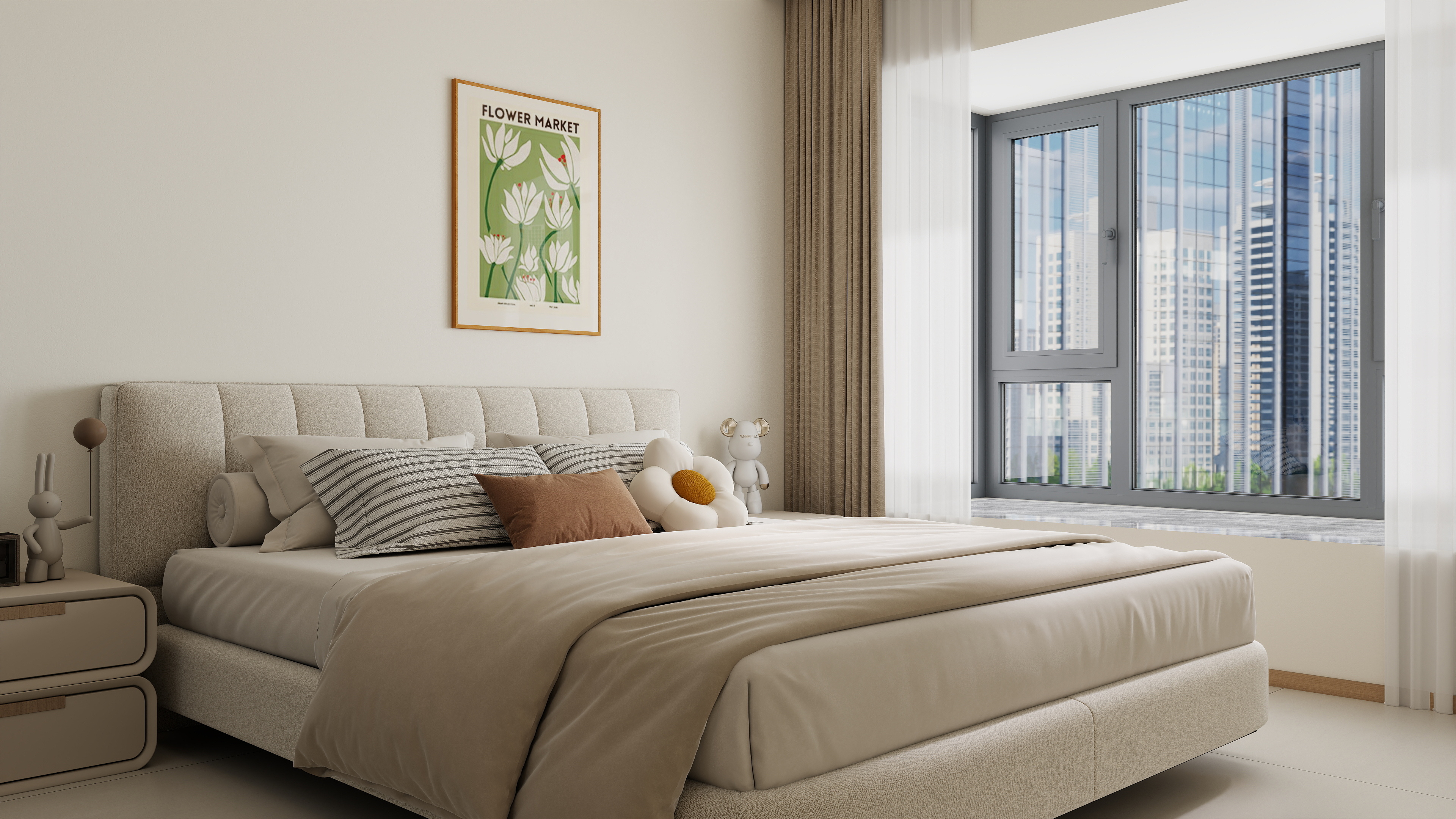 庄育霖-北湖缔景100平奶油风3室装修效果图