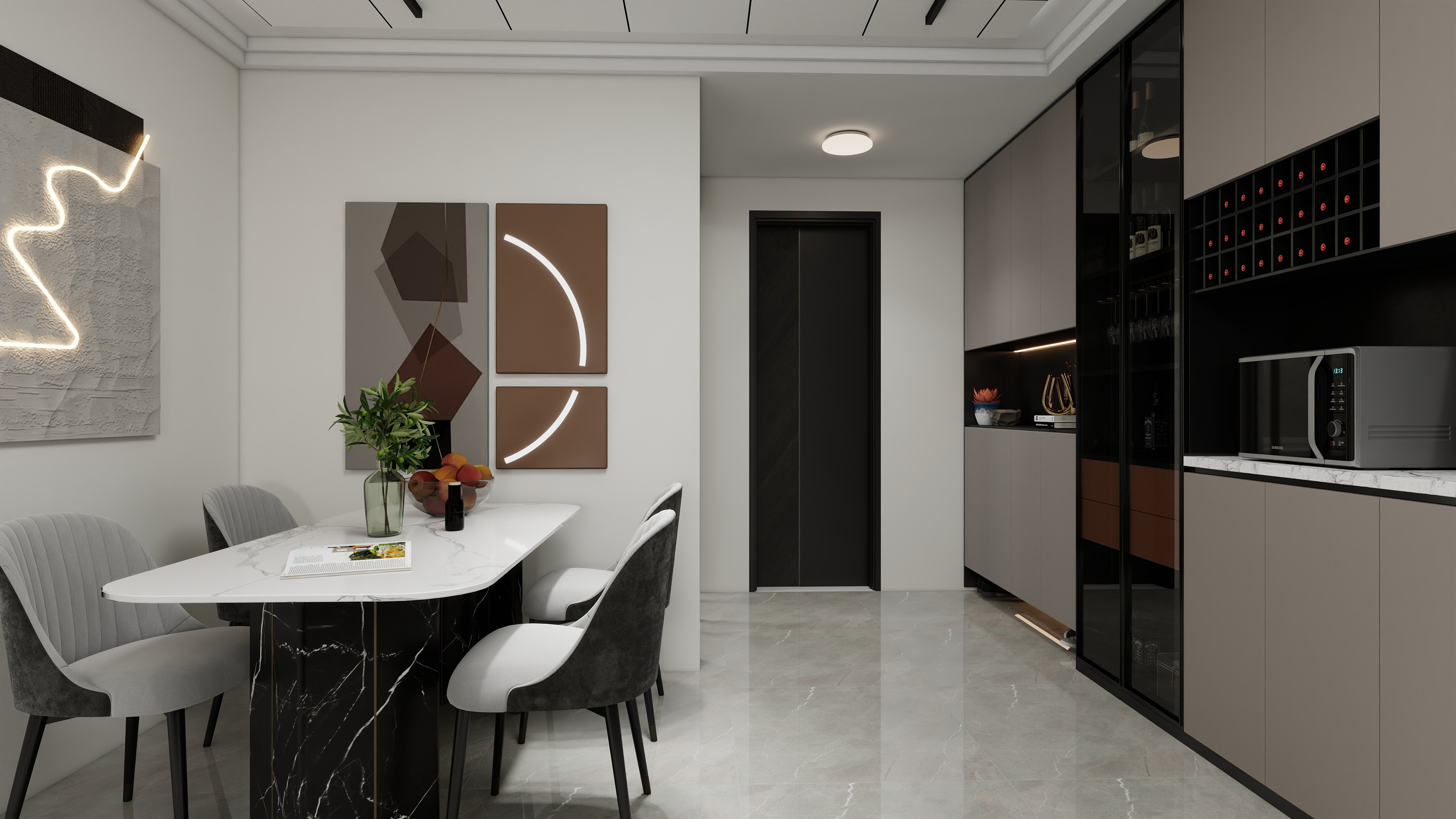 1372*OKbJ-广州华商职业学院 - 邵天杰一层客餐厅装修效果图第3张