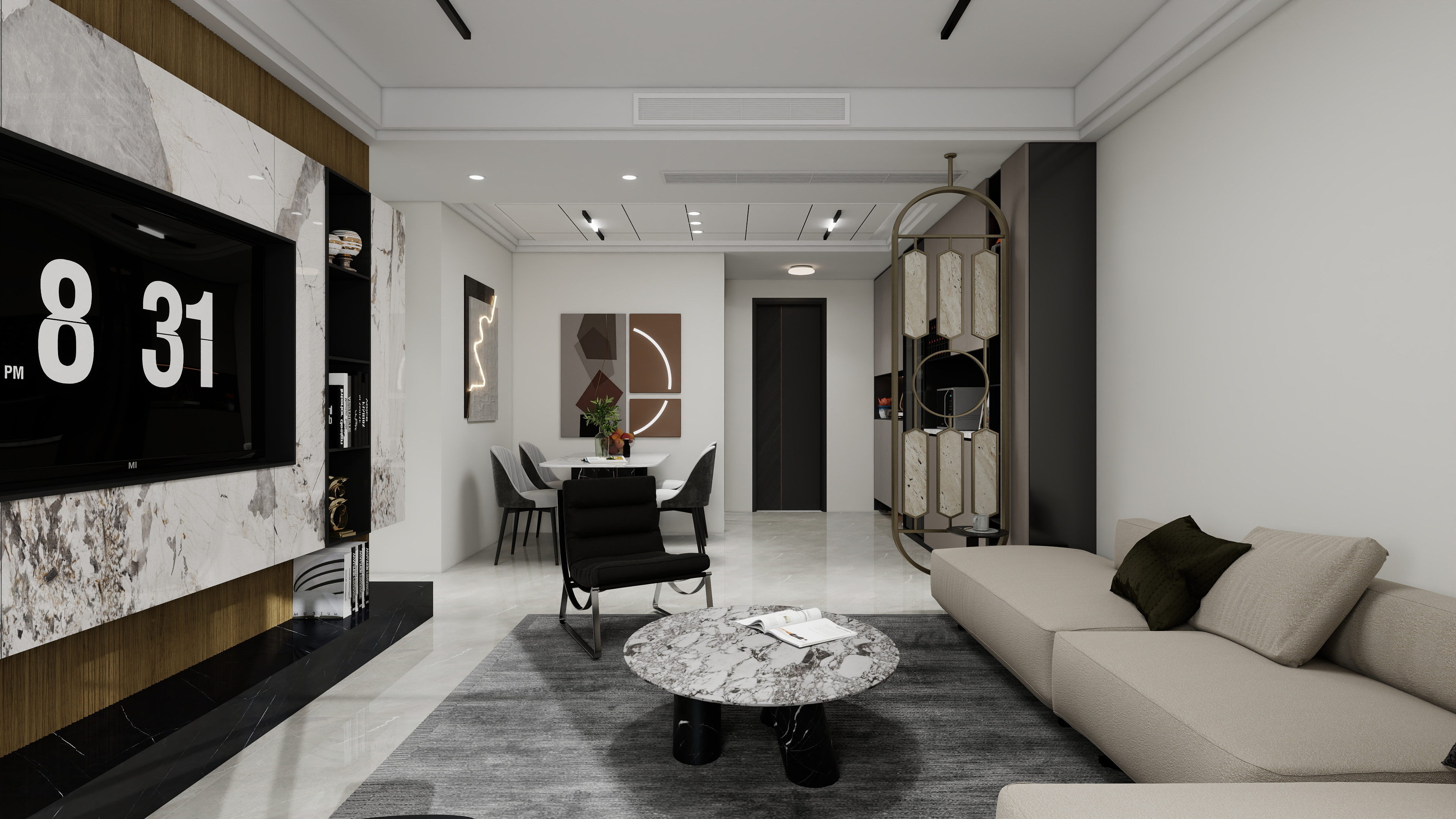 1372*OKbJ-广州华商职业学院 - 邵天杰一层客餐厅装修效果图第2张