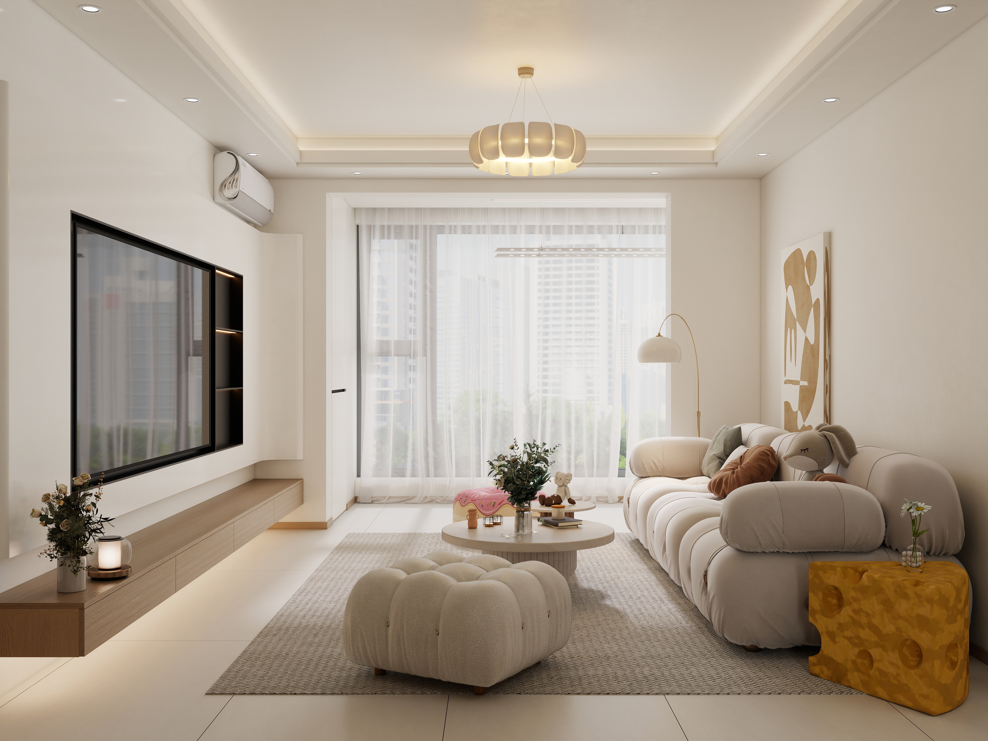 庄育霖-北湖缔景100平奶油风3室装修效果图