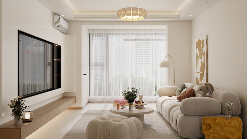 庄育霖-北湖缔景100平奶油风3室装修效果图