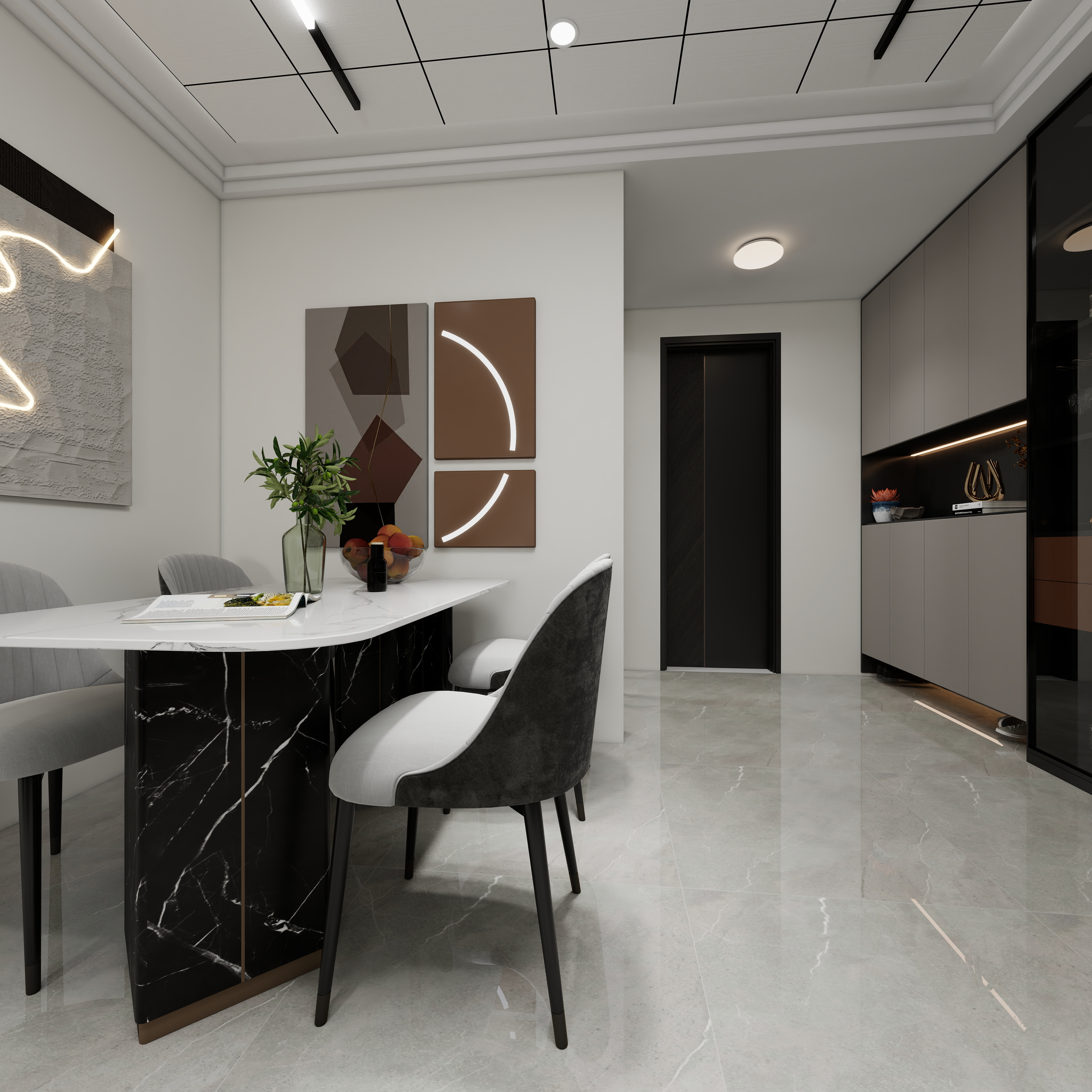 1372*OKbJ-广州华商职业学院 - 邵天杰一层客餐厅装修效果图第5张