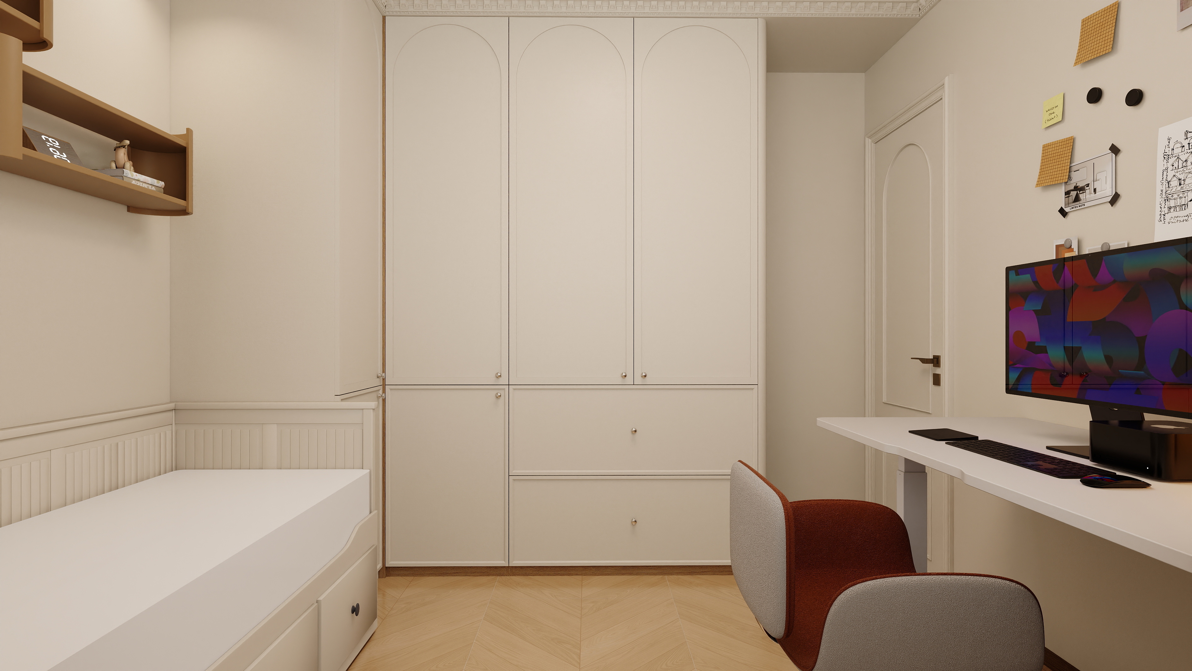 设计师1朱工-法式奶油一层次卧装修效果图第1张