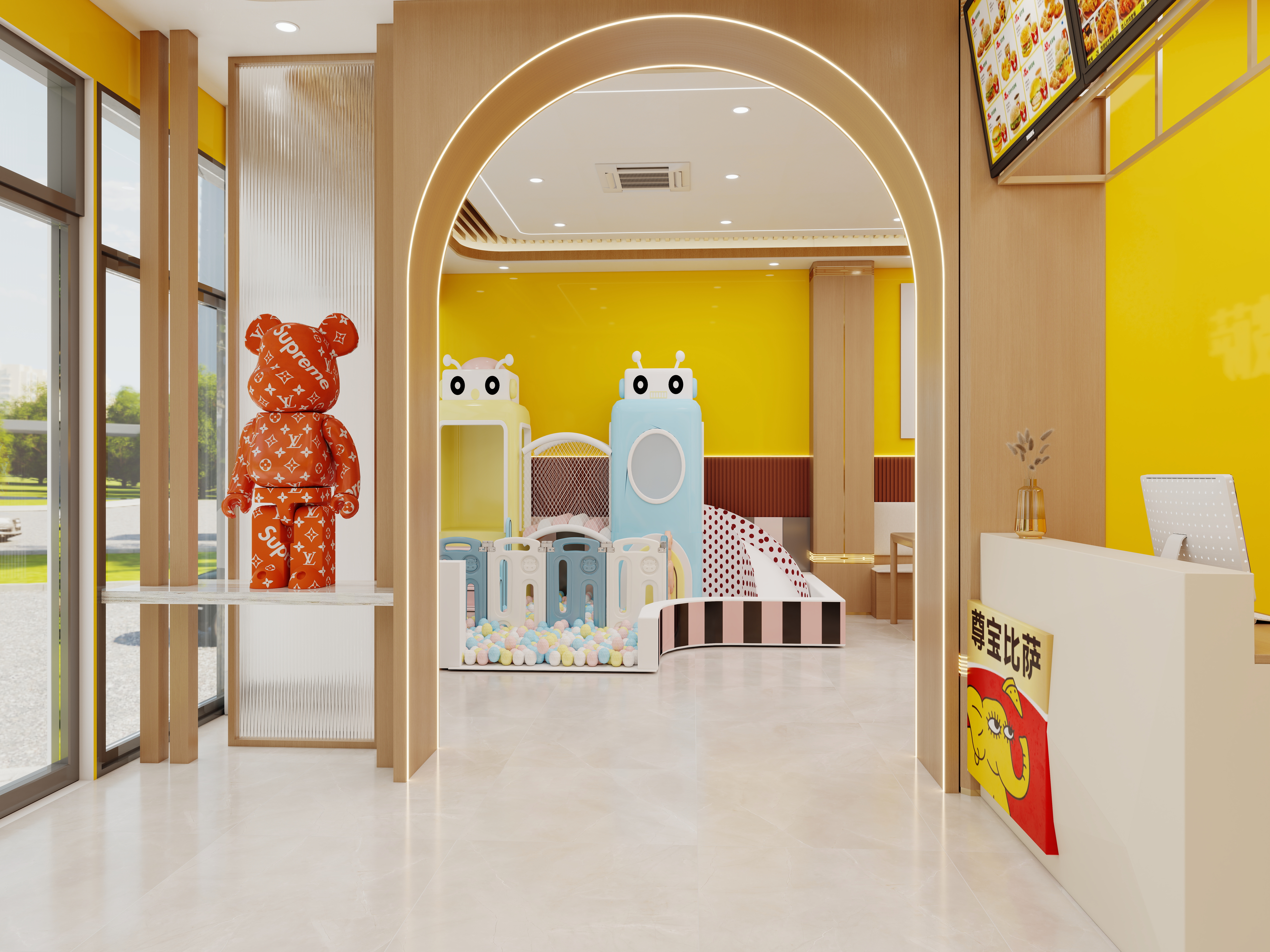 壹诺设计工作室-比萨店铺一层堂食区装修效果图第1张