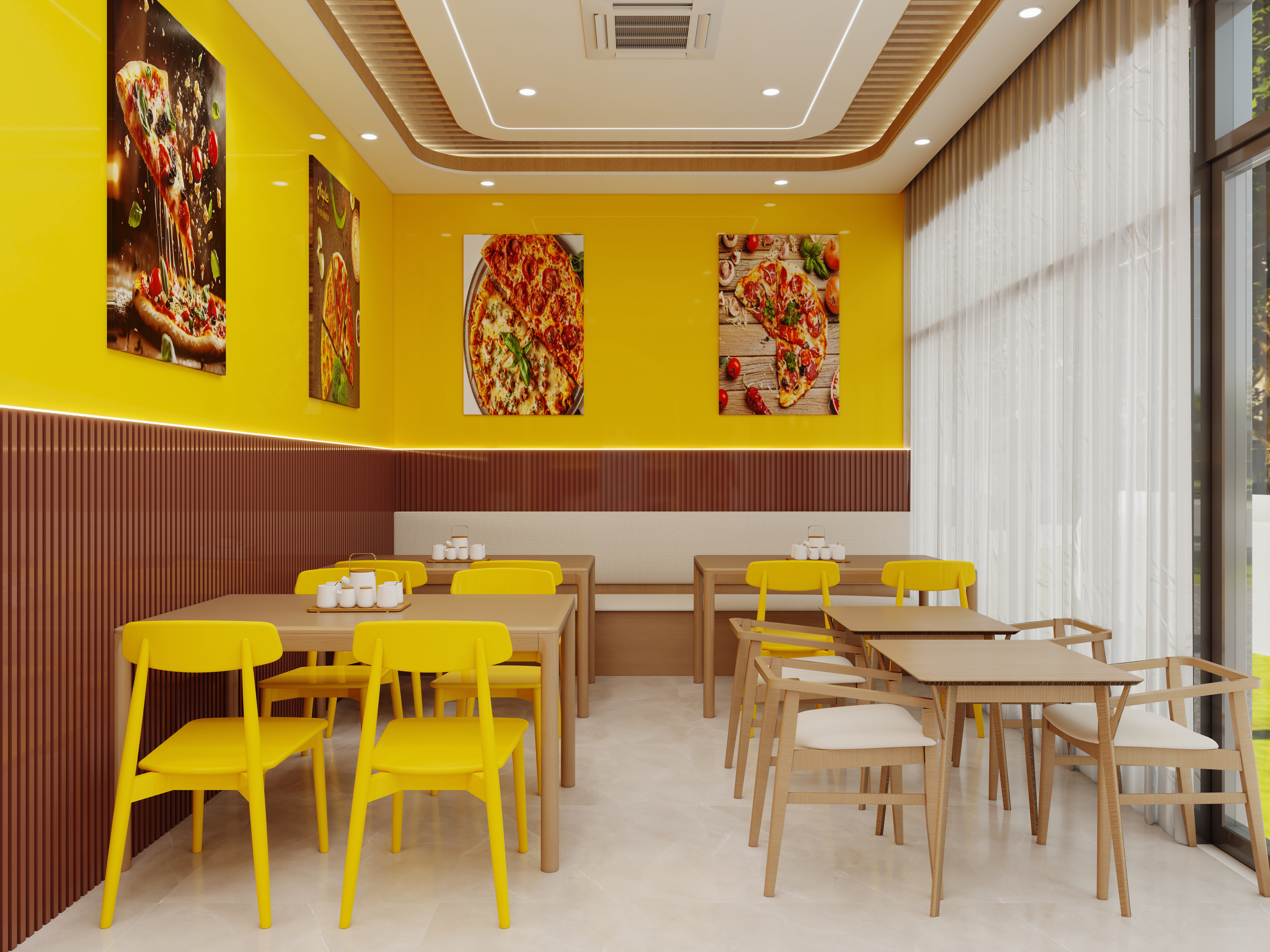 壹诺设计工作室-比萨店铺一层堂食区装修效果图第2张