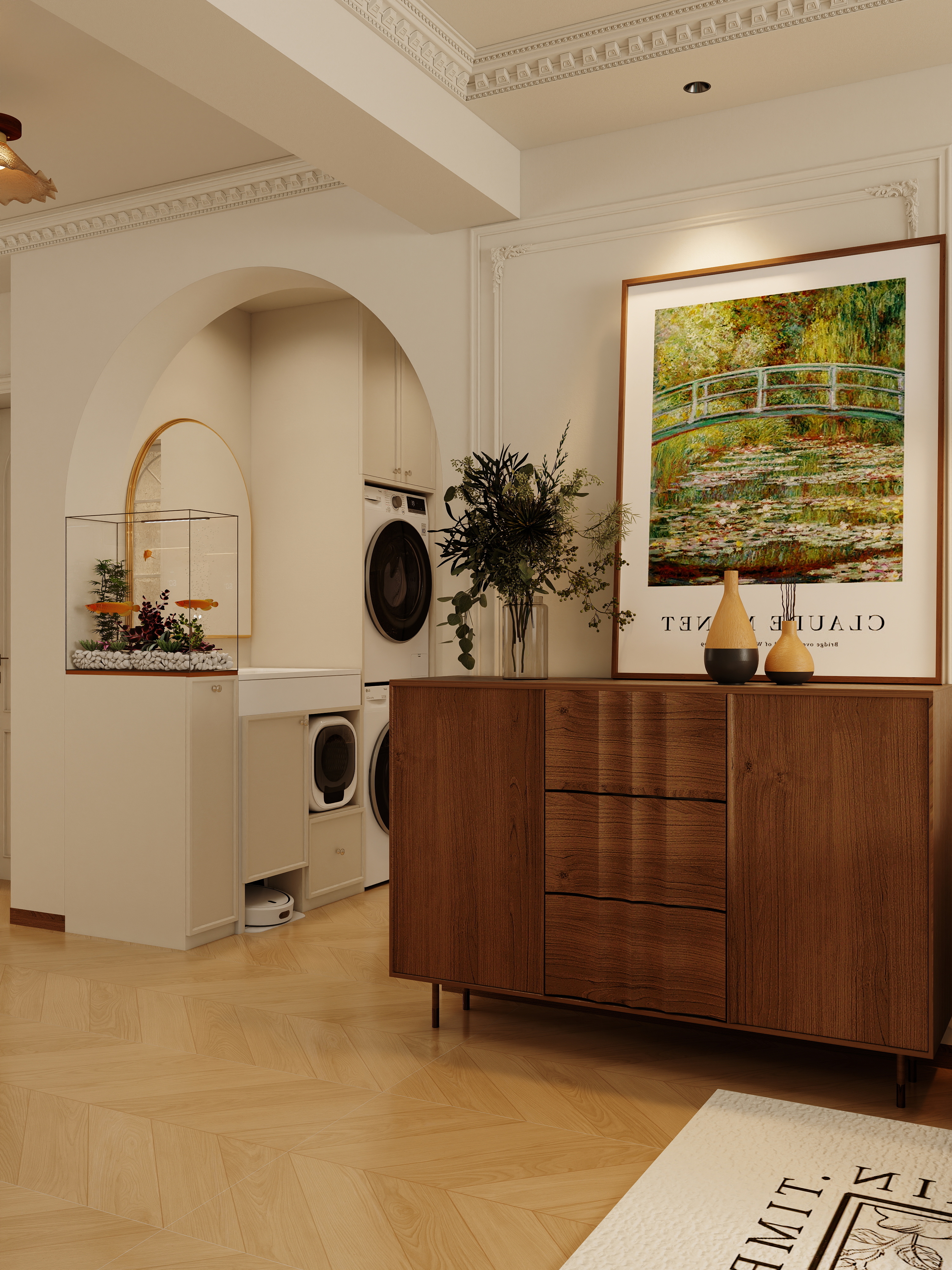 设计师1朱工-法式奶油一层客餐厅装修效果图第1张