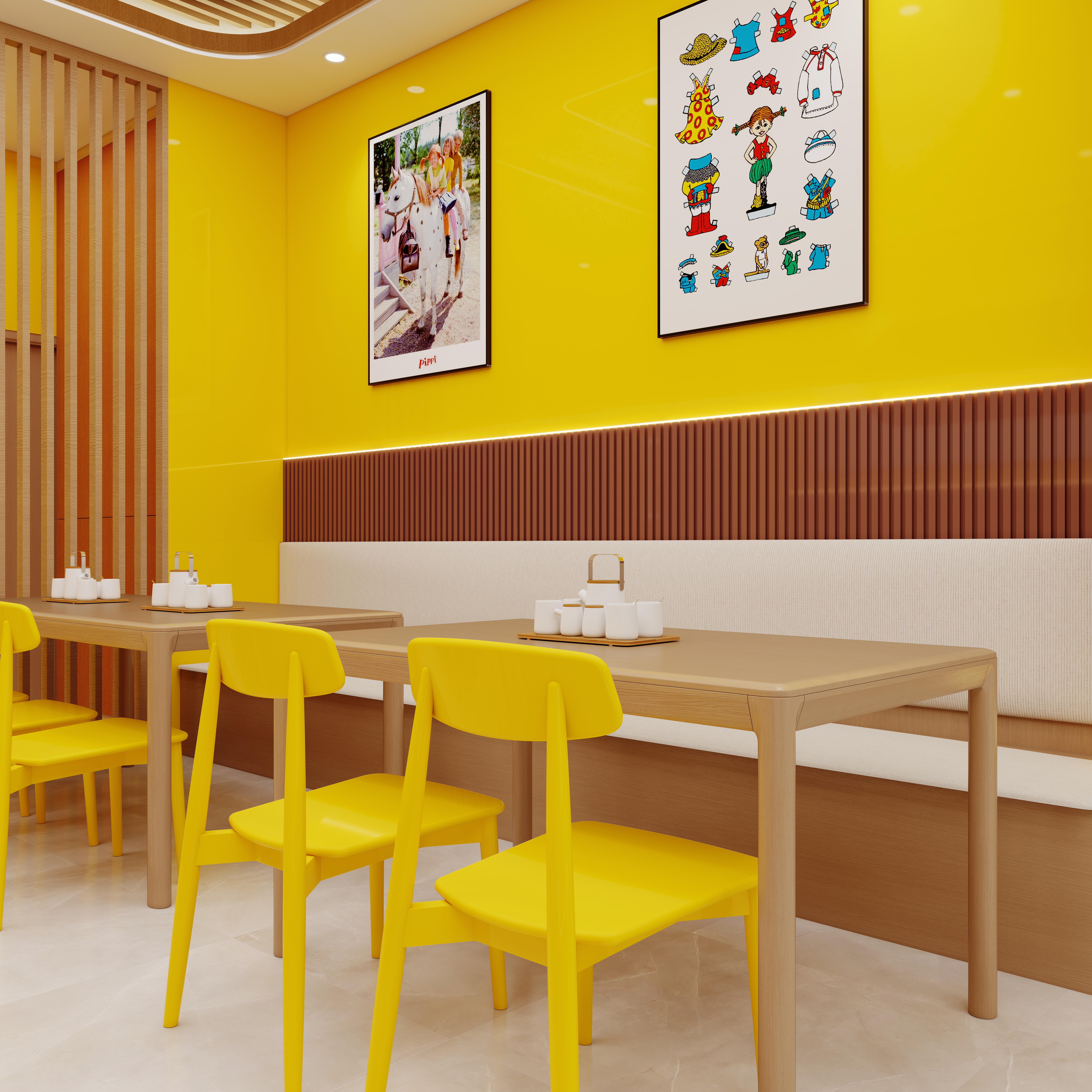 壹诺设计工作室-比萨店铺一层堂食区装修效果图第3张